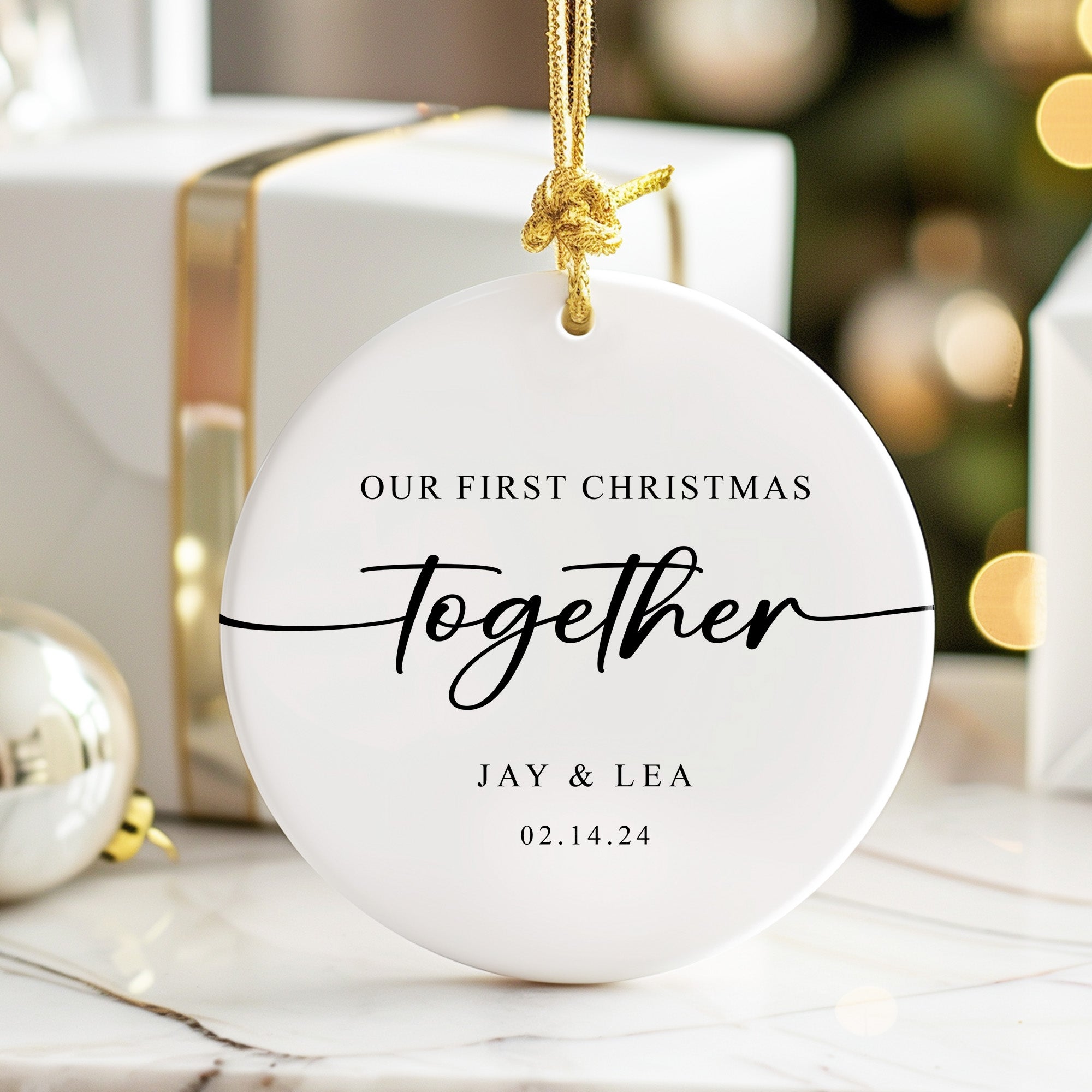 Personalized First Christmas Ceramic Ornament - Handcrafted Keepsake for Couples - Custom Names & Date - Image 6