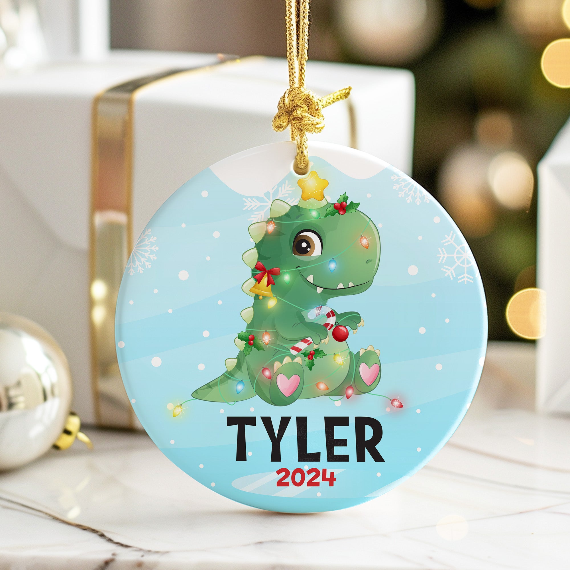 Custom Dinosaur Ceramic Christmas Ornament for Kids - Personalized Holiday Decoration with Name and Year - Unique Keepsake Gift - Image 6