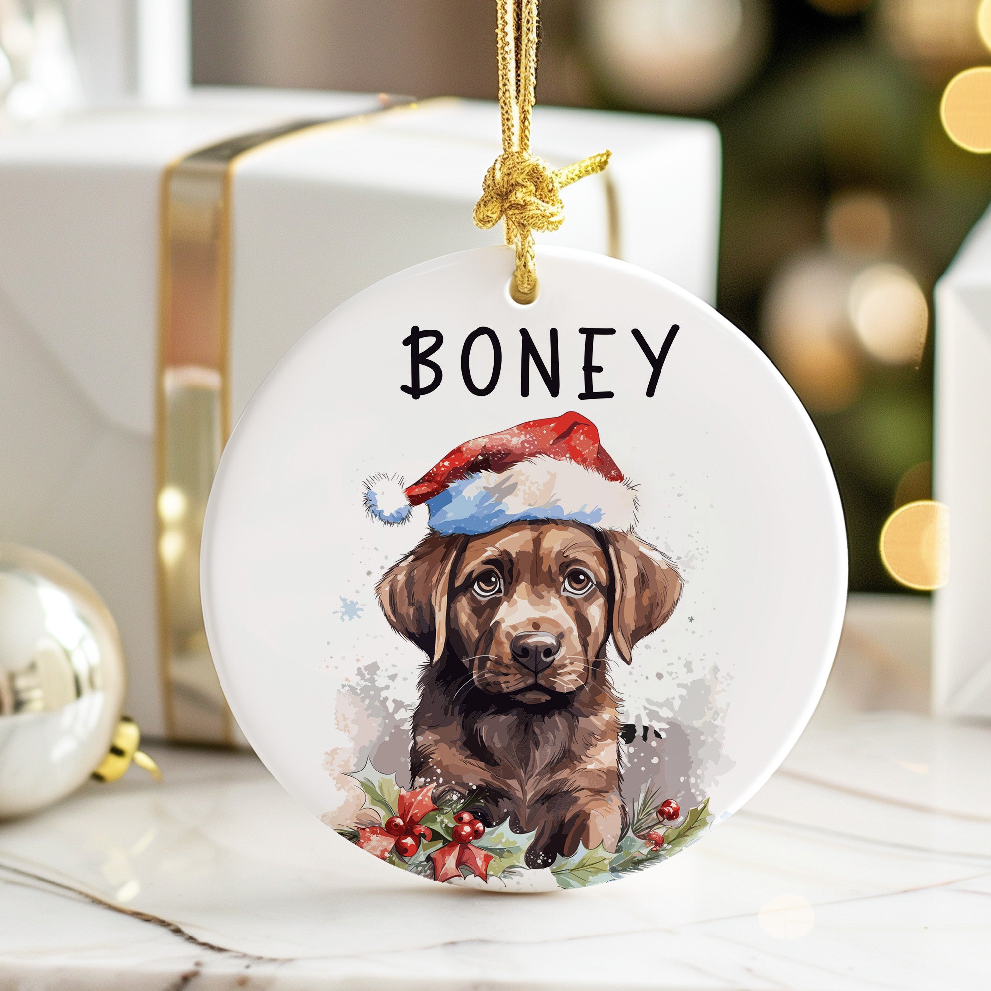 Personalized Dog Lover's Ceramic Ornament with Santa Hat Design - Customizable Holiday Gift for Pet Parents - Image 6