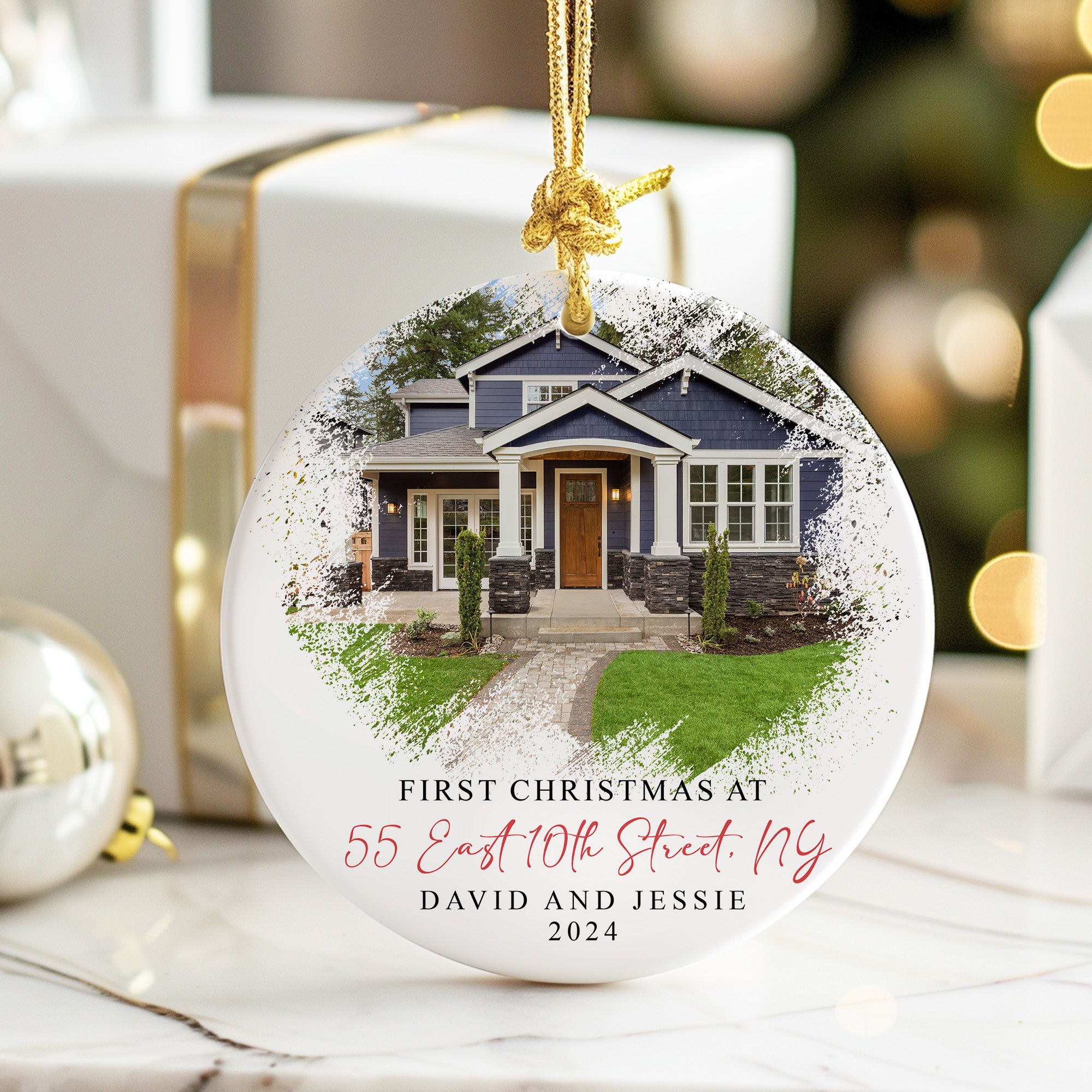 Personalized "First Christmas" Ceramic Ornament with Custom Home Image and Address - Perfect 2024 Keepsake Gift - Image 6