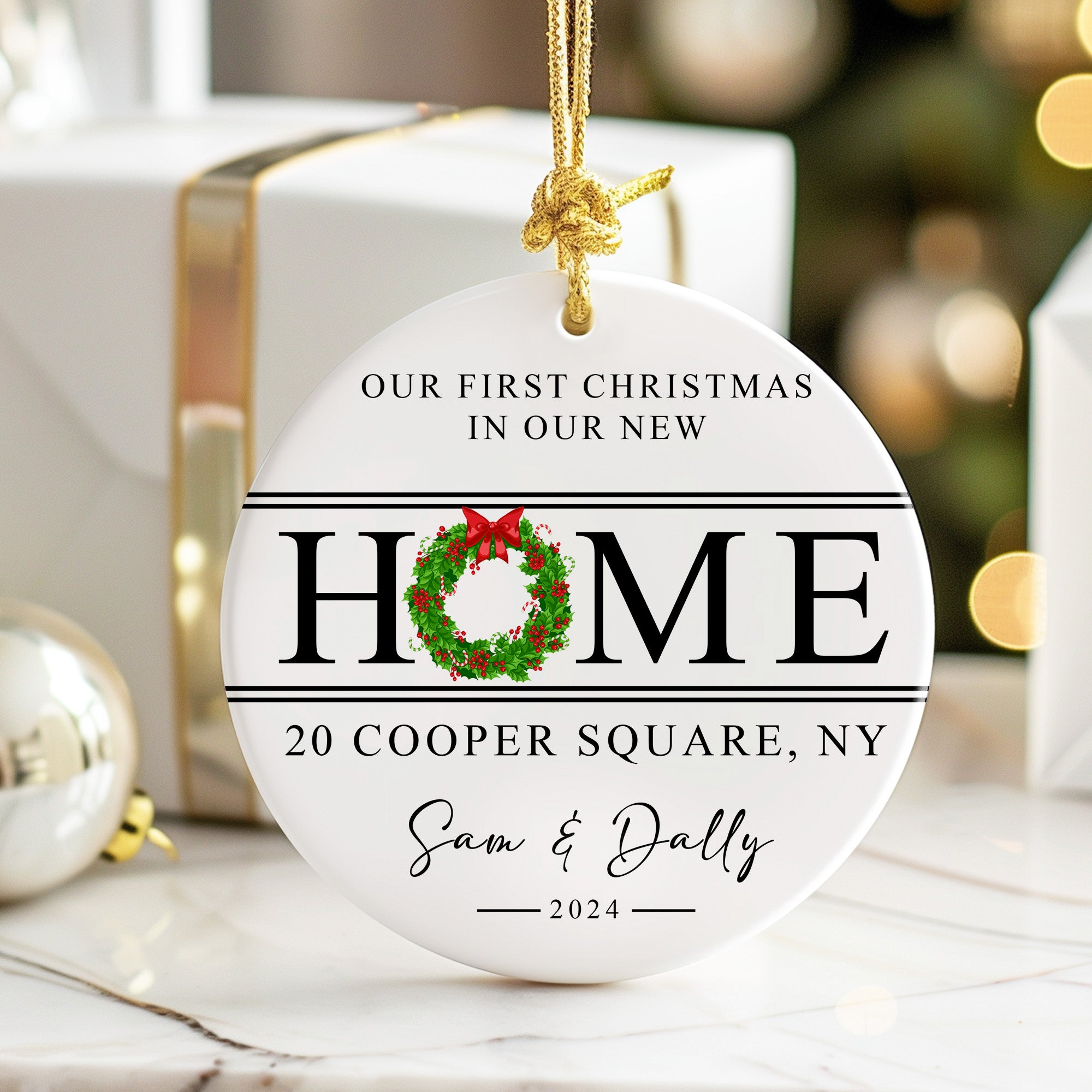 Personalized Our First Christmas Ceramic Ornament - New Home Gift with Custom Address and Names - Image 6