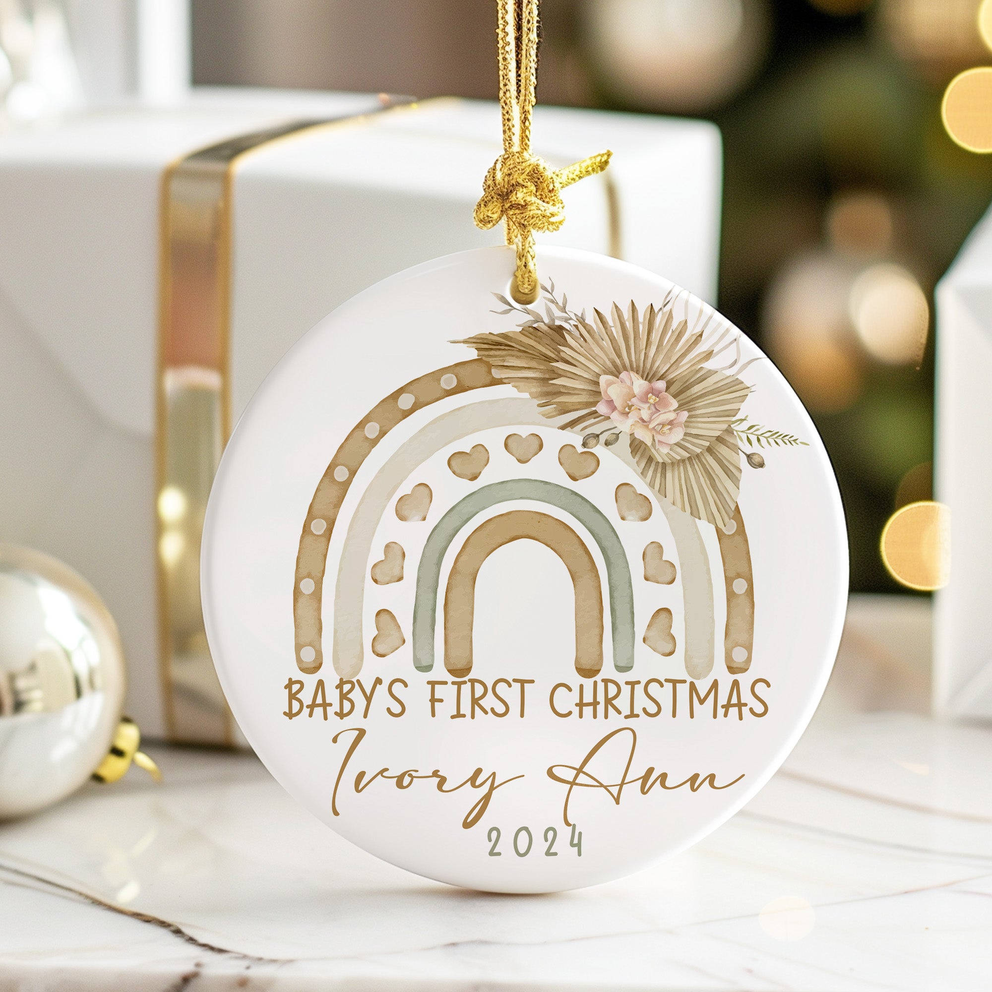 Personalized Baby's First Christmas Ornament - Handcrafted Ceramic Keepsake 2024 - Custom Name & Year - Image 6