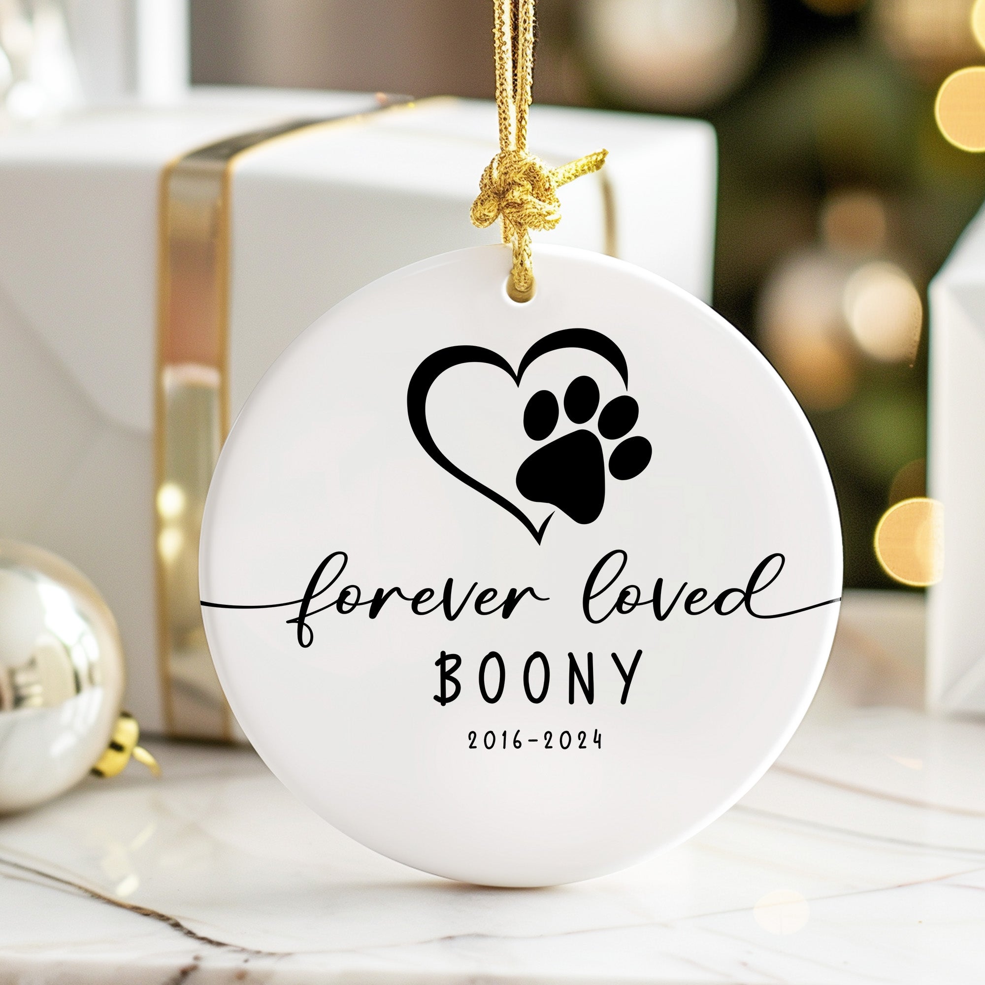 Personalized Memorial Pet Ornament - Custom Ceramic Keepsake with Heart and Paw Design for Pet Loss Remembrance - Image 6