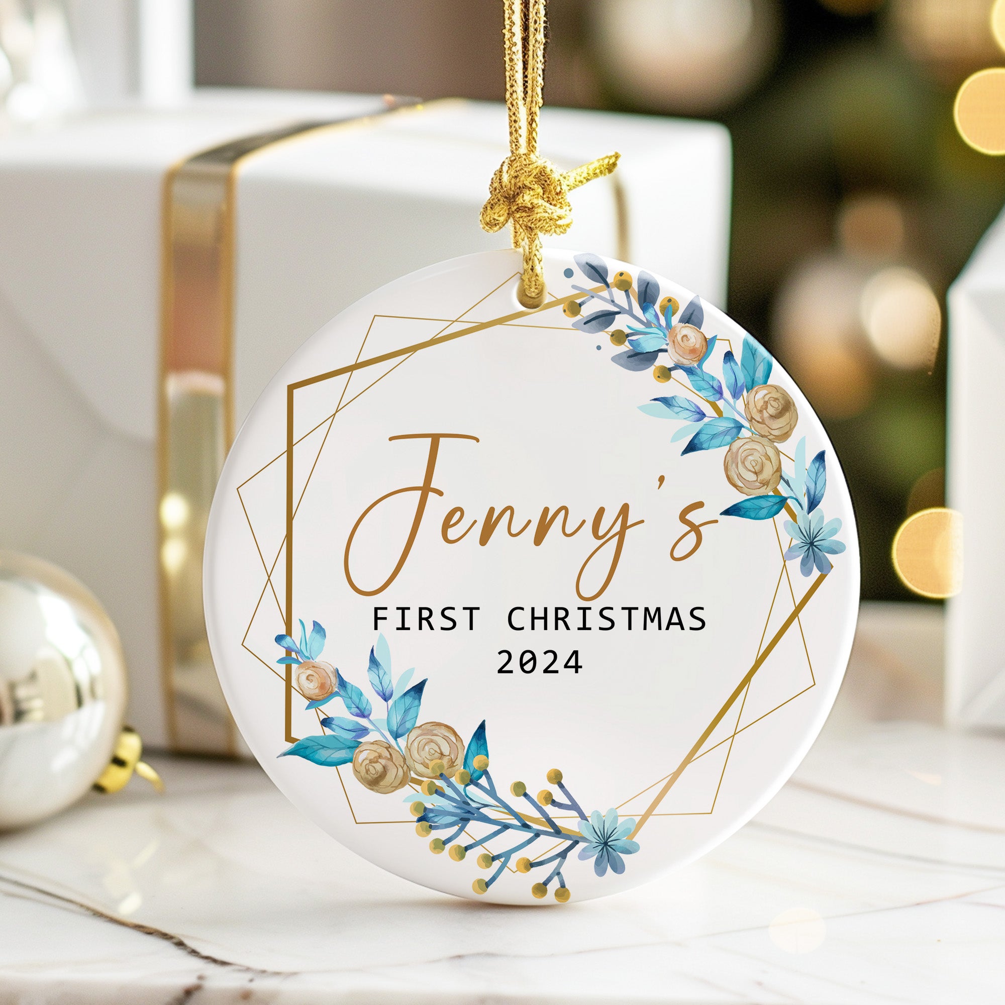 Personalized Baby's First Christmas Ornament - Premium Ceramic Keepsake with Elegant Floral Design - Image 6