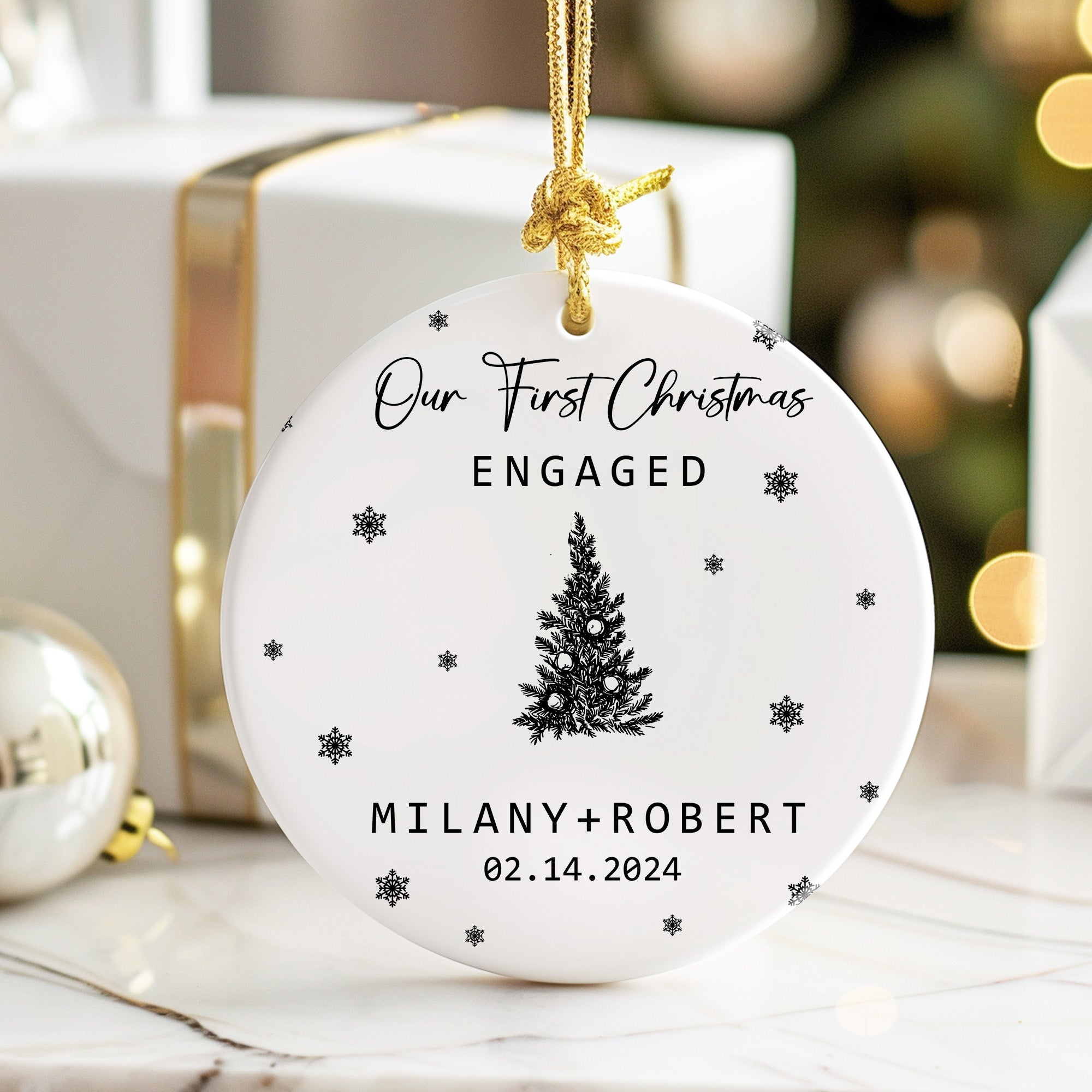 Personalized Our First Christmas Engaged Ornament - Custom Ceramic Keepsake for Couples - Elegant Holiday Decoration with Names & Date - Image 6
