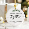 Personalized "Our First Christmas Together" Ceramic Ornament - Custom Couple's Keepsake with Elegant Olive Leaf Design for 2024 - Image 6