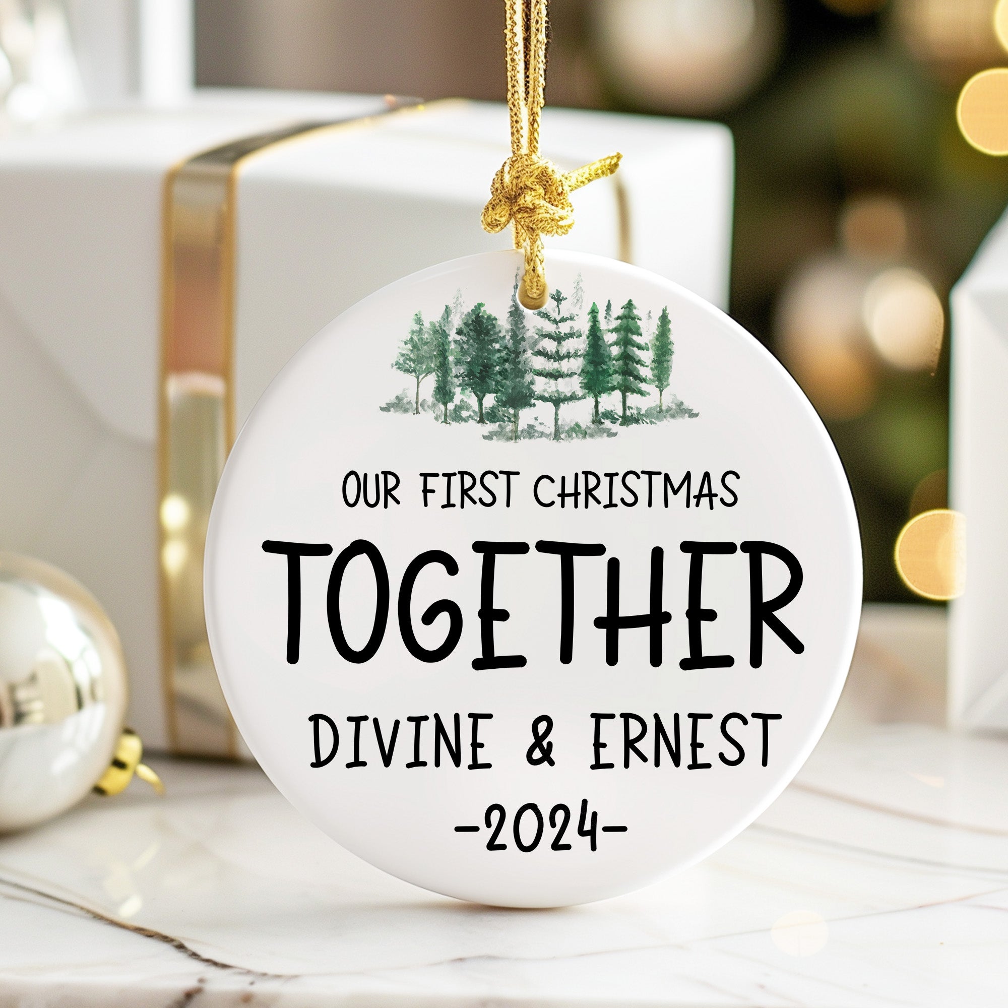Personalized First Christmas Together 2024 Ceramic Ornament - Artisan Handcrafted Keepsake for Couples - Image 6