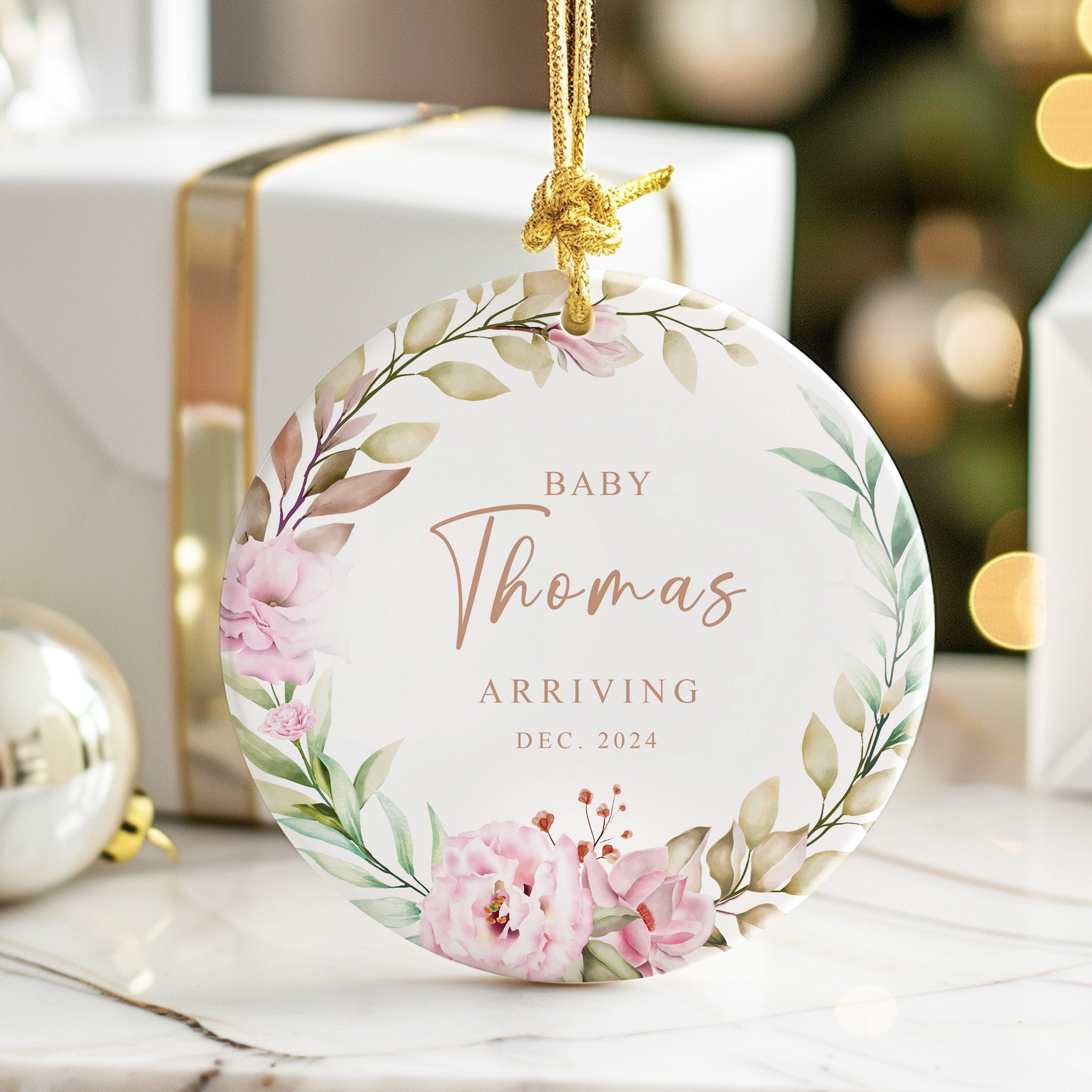 Personalized Baby Announcement Ceramic Ornament - Custom Floral Design for New Arrivals - Perfect for Parents, Grandparents, and Unique Gift Ideas - Image 6
