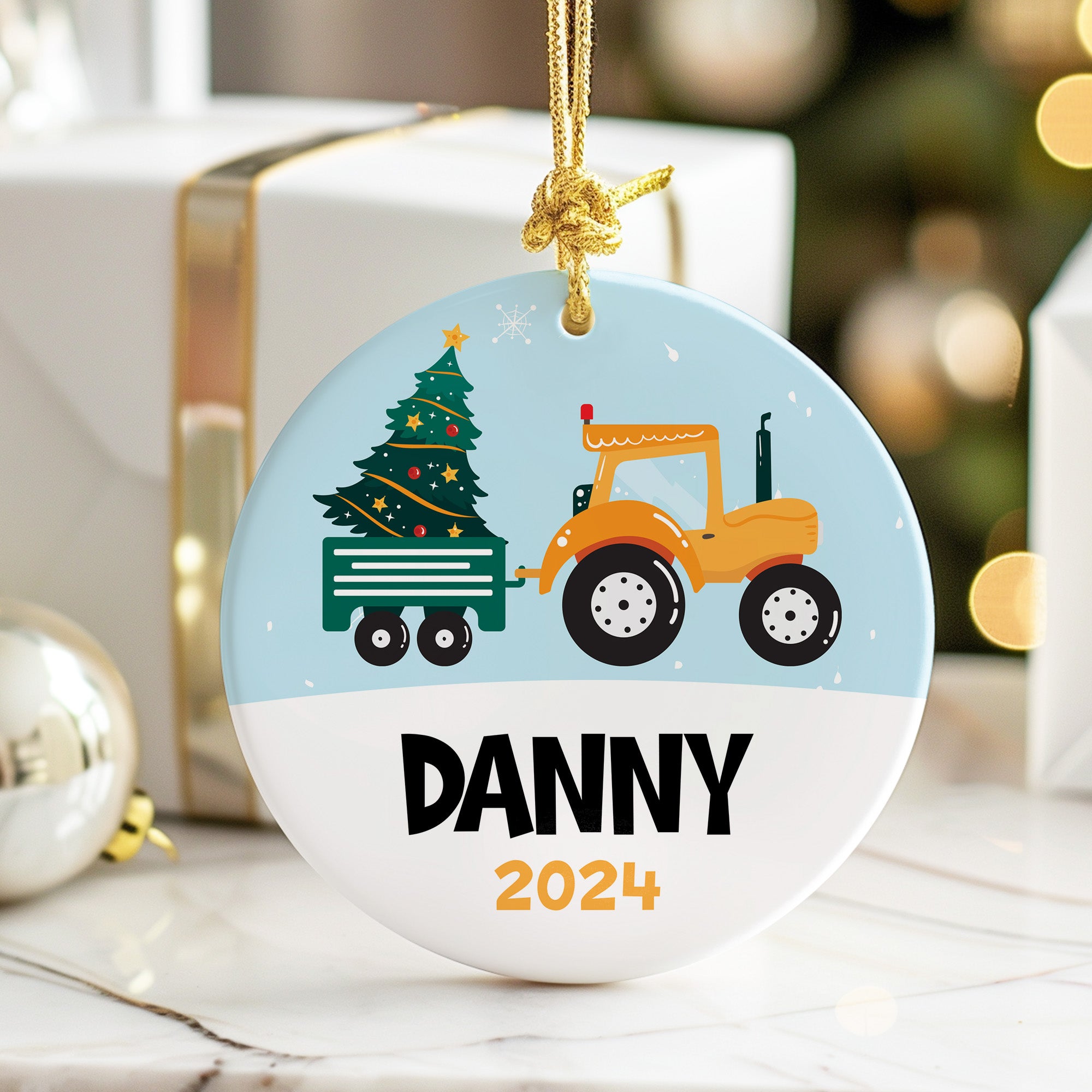 Personalized Christmas Tractor Ornament 2024 – Custom Ceramic Keepsake for Kids, Family Gift, Holiday Decor - Image 6