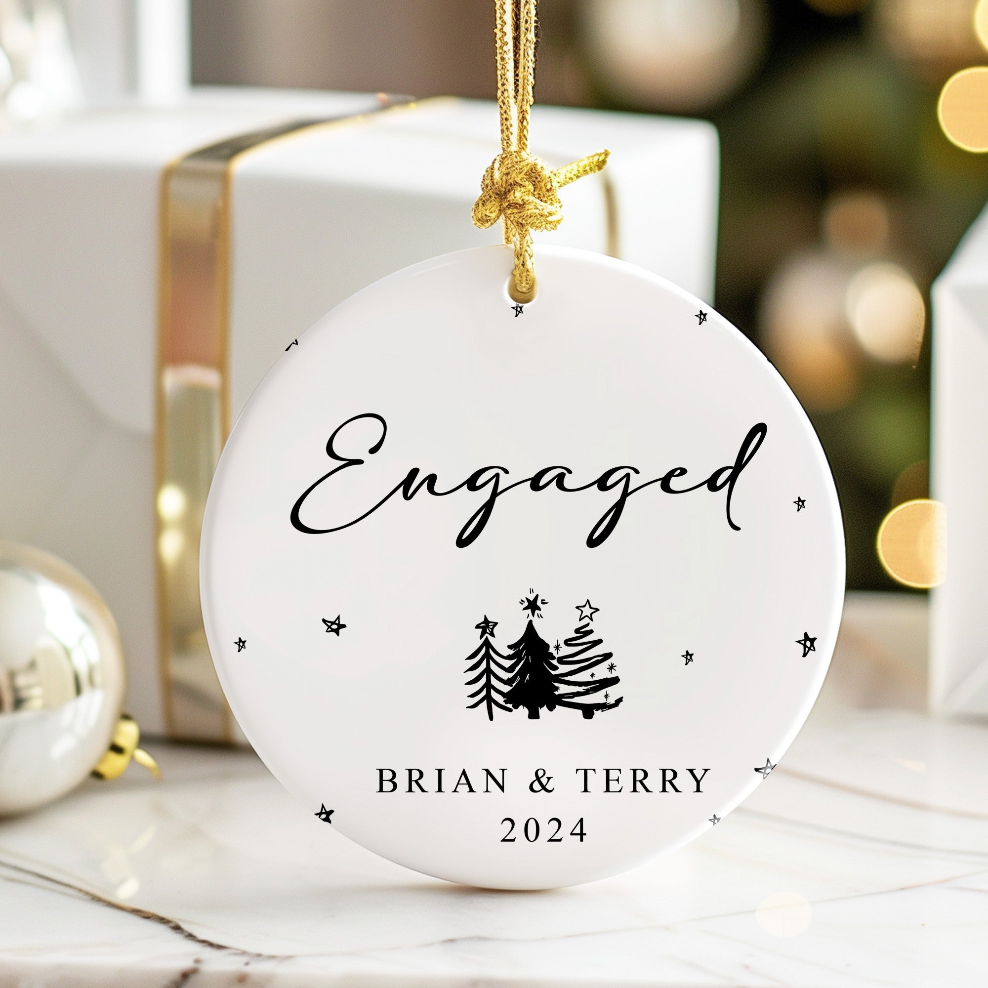 Personalized "Engaged" Ceramic Ornament - Custom Christmas Keepsake Gift for Couples 2024 - Image 6
