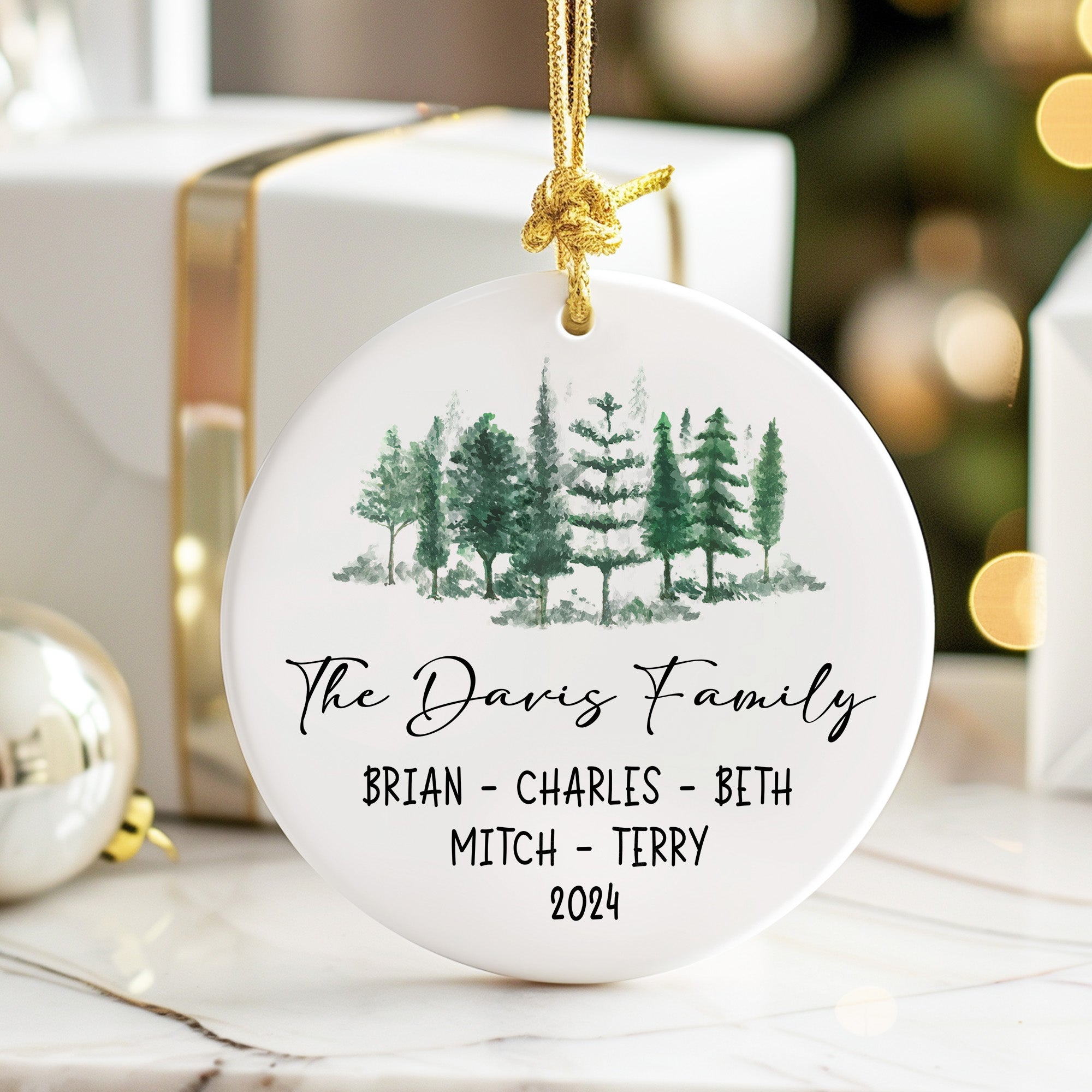 Personalized Family Evergreen Ceramic Ornament - Custom Names & Year - Handmade Gift for Holidays and Special Occasions - Image 6