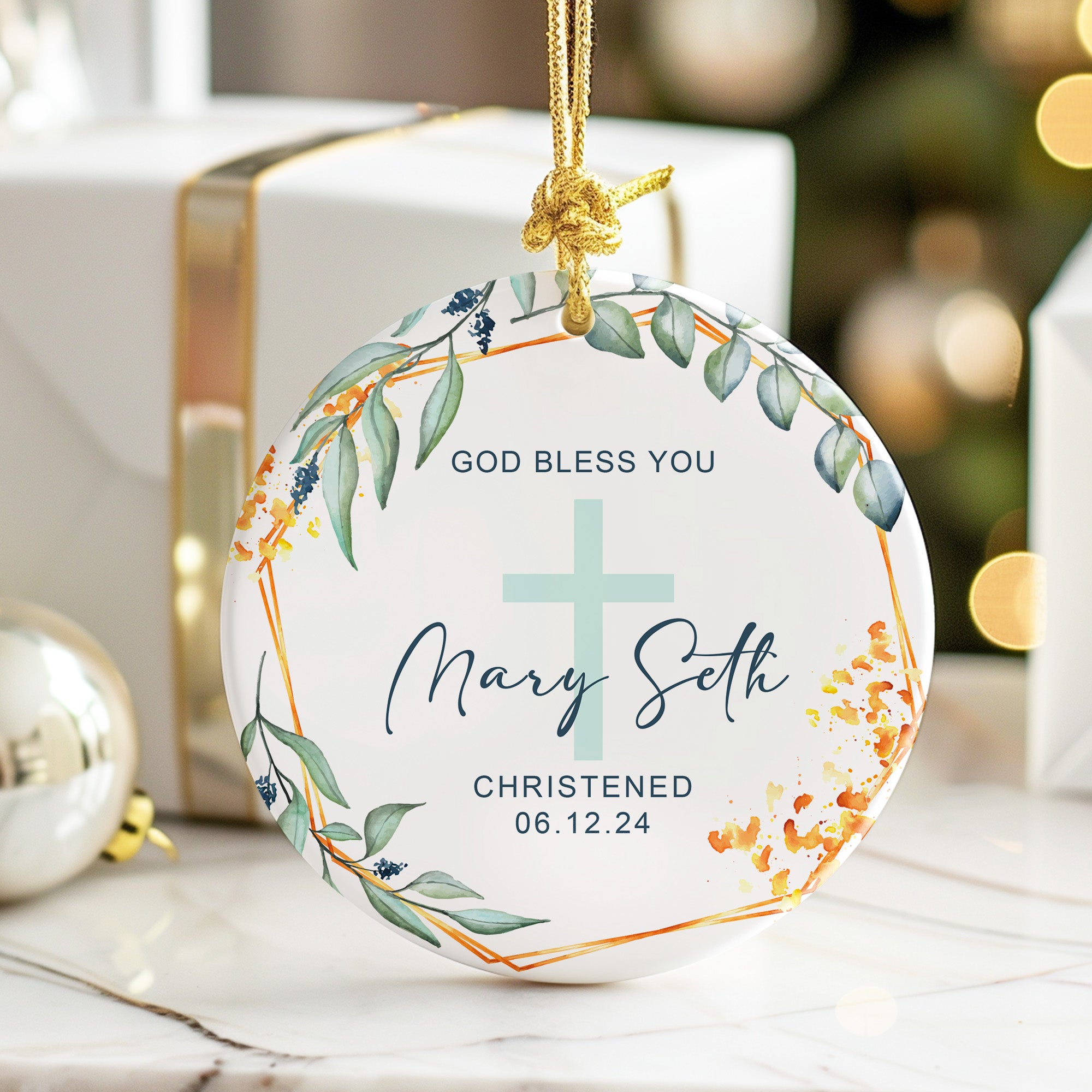 Personalized Ceramic Christening Ornament with Cross Design – Customized Keepsake Gift for Special Occasions - Image 6