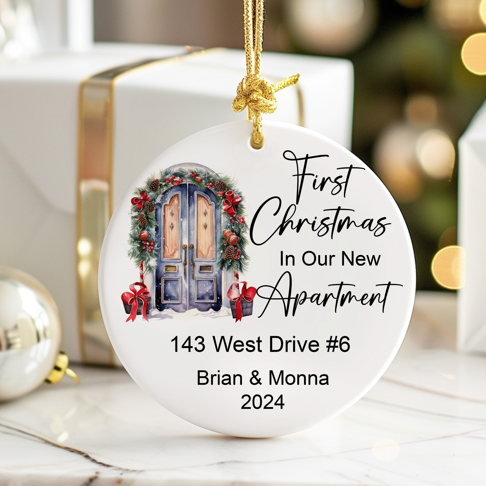 Personalized First Christmas in Our New Apartment Ornament – Custom Ceramic Keepsake for Couples, Family, Friends, or New Homeowners - Image 6