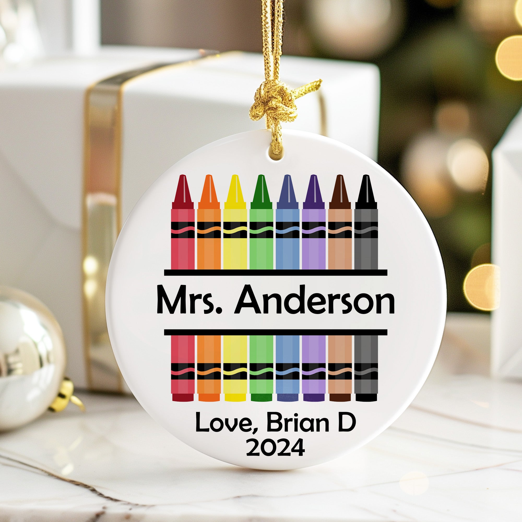 Personalized Crayon Design Ceramic Ornament for Teachers with Custom Name and Year - Perfect Holiday Gift for Educators - Image 6