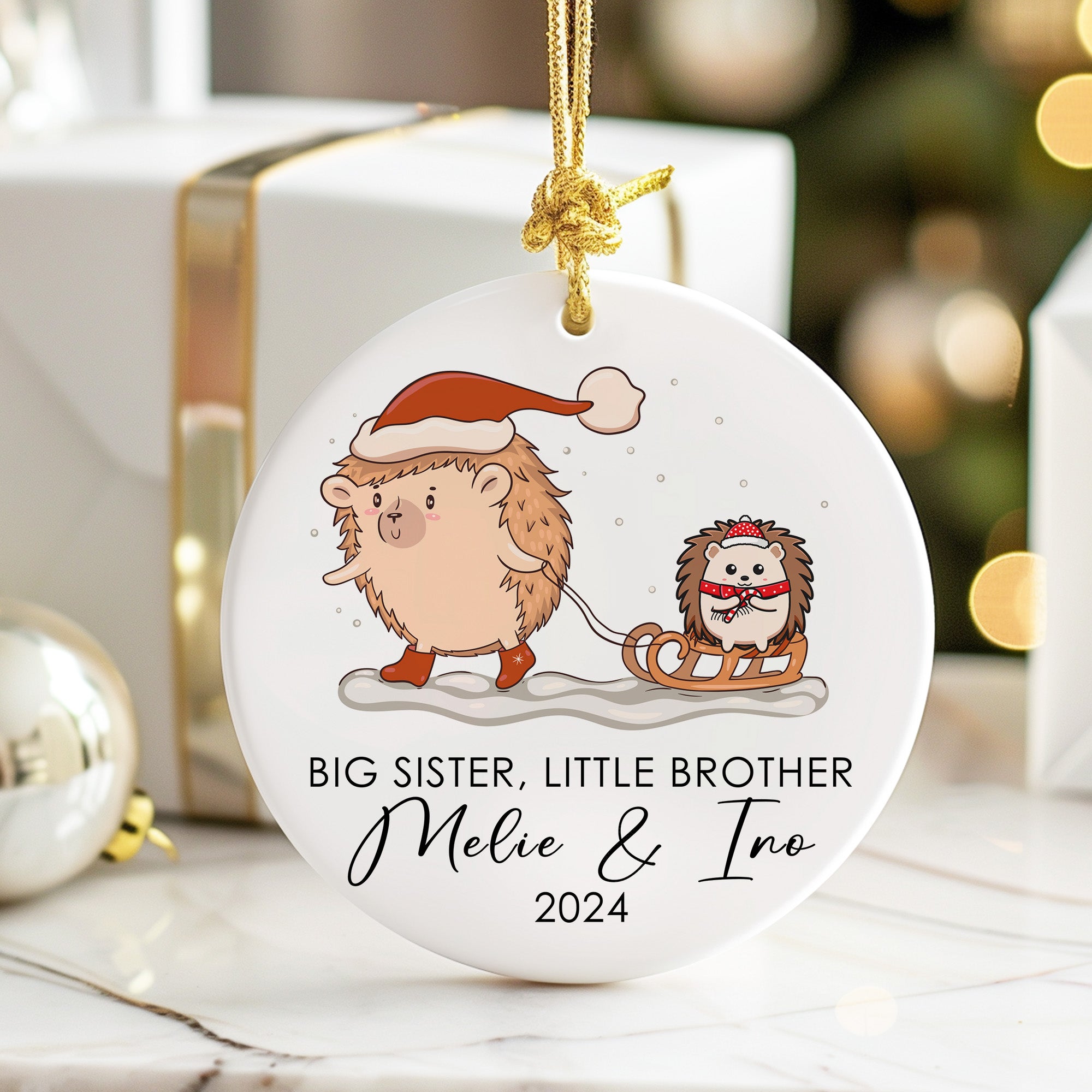 Personalized Big Sister Little Brother Ceramic Ornament 2024 - Handcrafted Holiday Keepsake for Family Celebrations - Image 6