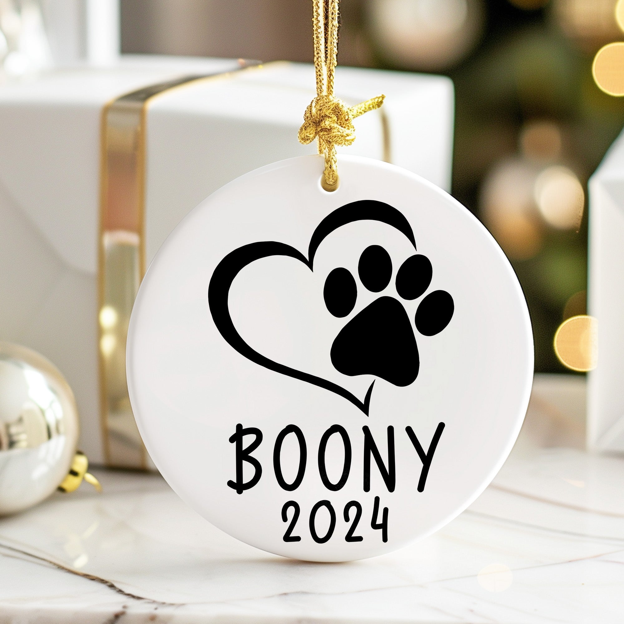 Personalized Pet Paw Heart Ceramic Ornament - Custom Dog Name Keepsake for 2024 Holidays - Image 6