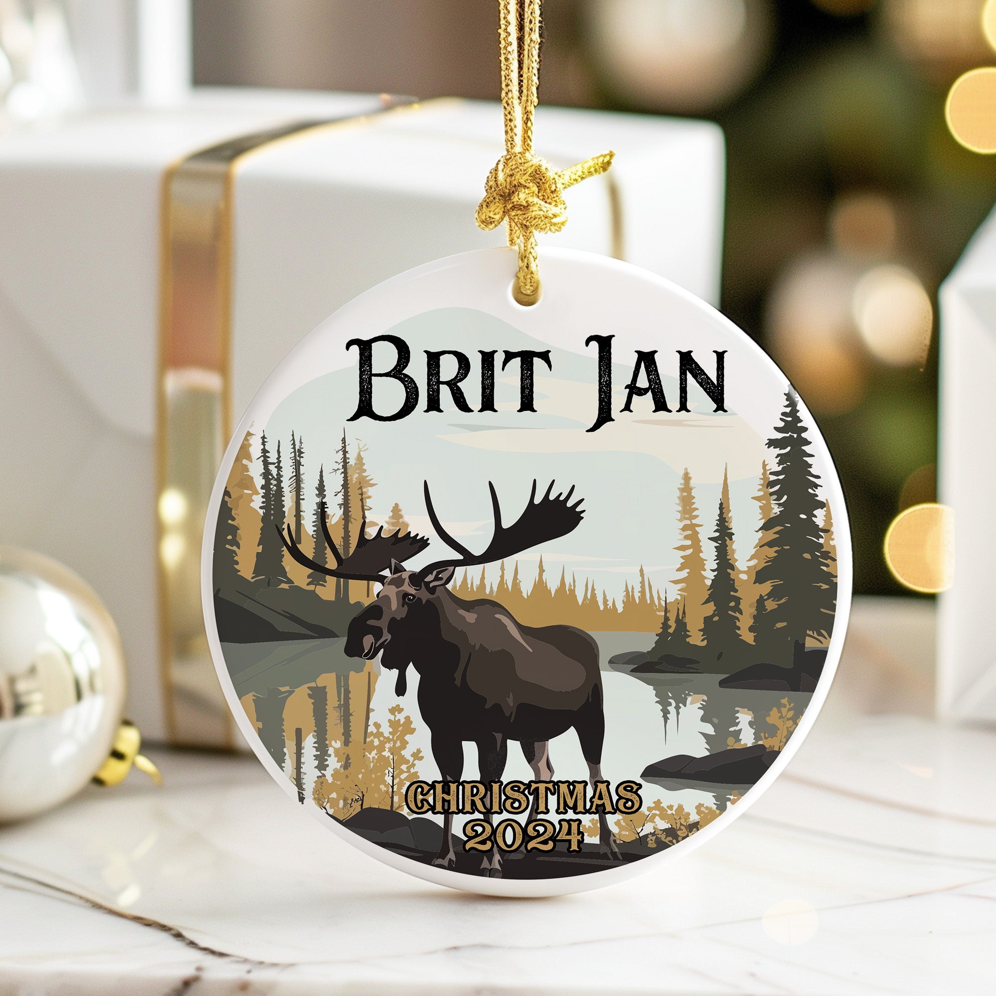 Personalized Christmas 2024 Moose Ceramic Ornament – Rustic Nature Scene, Perfect for Wildlife Lovers - Image 6