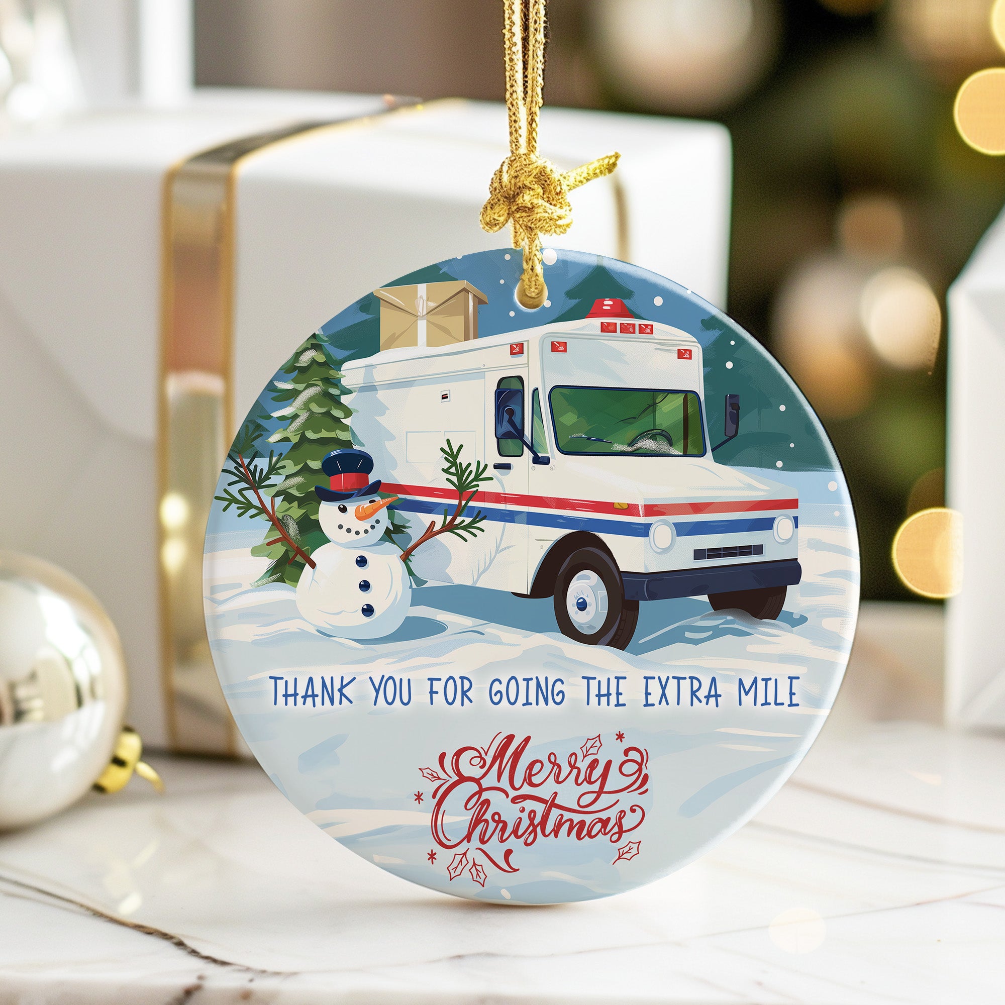 Personalized Christmas Ceramic Ornament with Snowman & Mail Truck - Unique Handmade Holiday Decoration - Image 6