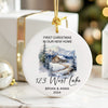 Personalized First Christmas in New Home Ceramic Ornament – Elegant Winter Cabin Design, Custom Names & Address, Heartfelt Keepsake for New Homeowners - Image 6