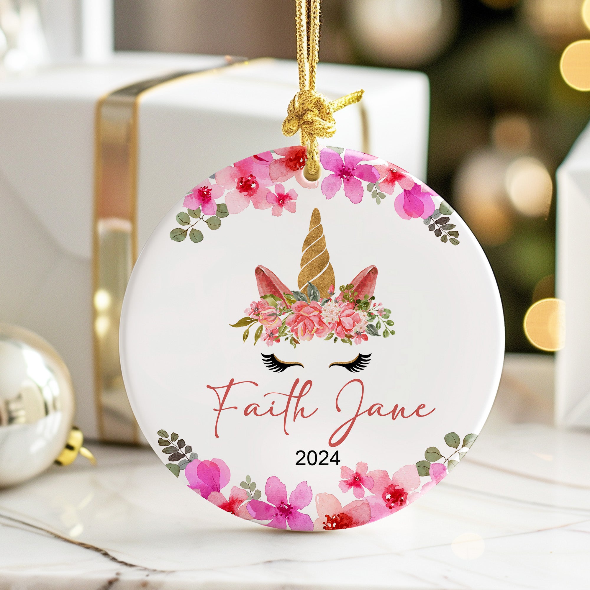 Personalized Unicorn Ceramic Ornament - Custom Floral Design, Perfect Gift for Kids and Unicorn Lovers, 2024 Edition - Image 6