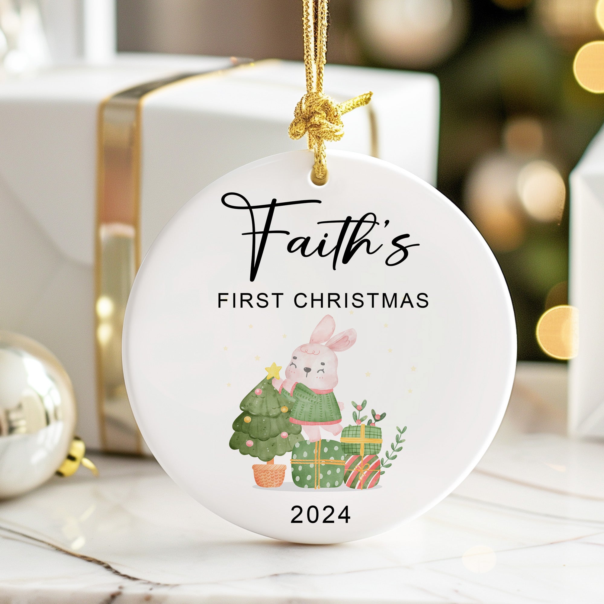 Personalized Baby's First Christmas Ceramic Ornament 2024 - Custom Name and Year Keepsake Gift - Image 6