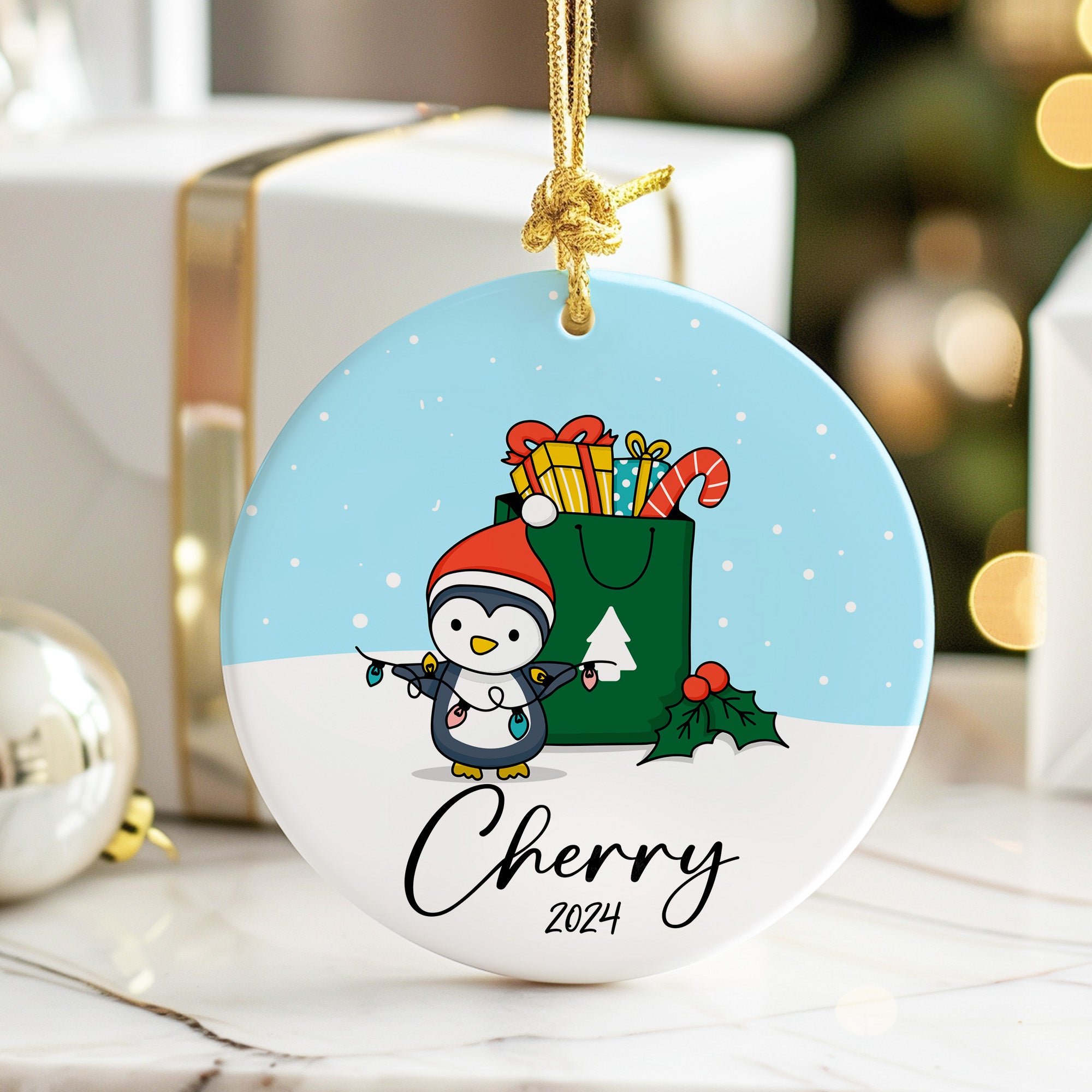 Personalized Penguin Christmas Ornament 2024 - Custom Ceramic Keepsake for Holiday Gift Giving - Image 6