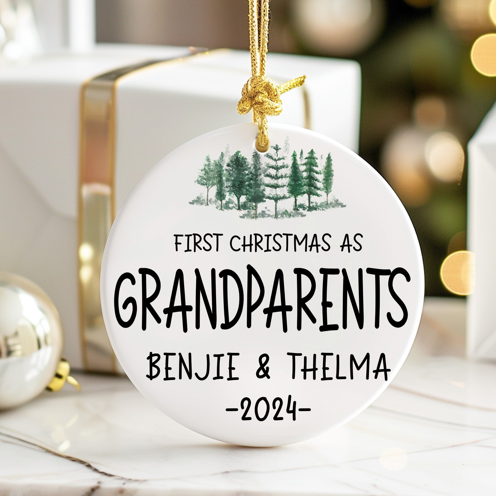 Personalized Ceramic Ornament - First Christmas as Grandparents 2024 - Custom Gift for Benjie & Thelma - Image 6