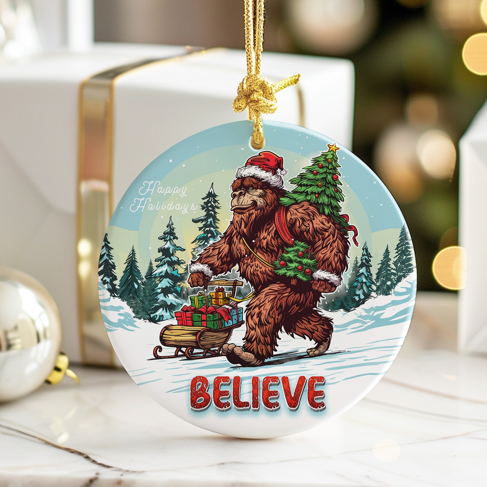 Personalized Holiday Sasquatch Ornament – Handcrafted Ceramic with Festive Design for Unique Christmas Decor - Image 6