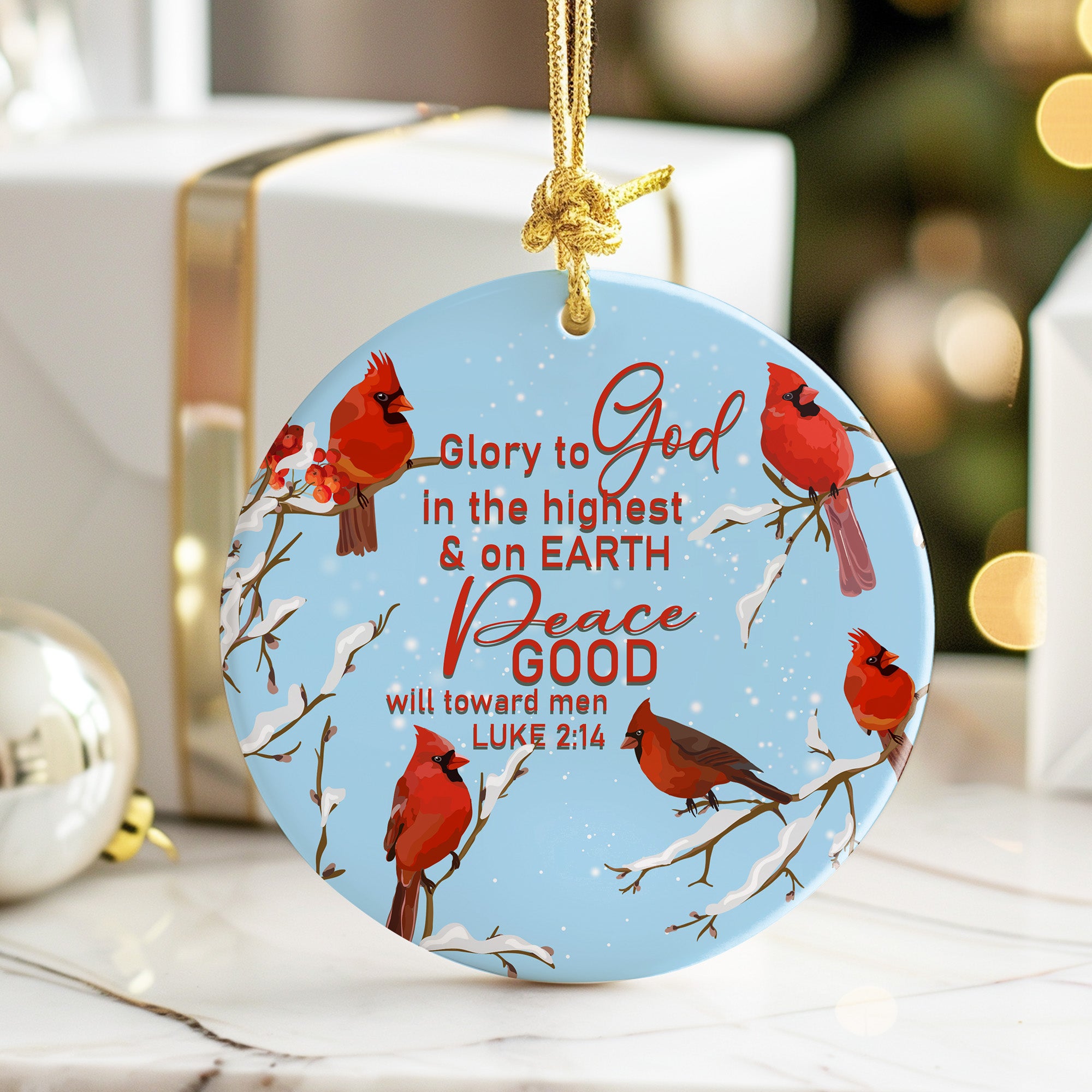 Personalized Cardinal Christmas Ornament - Ceramic Luke 2:14 Design - Perfect for Holiday Decor & Gifts - Image 6