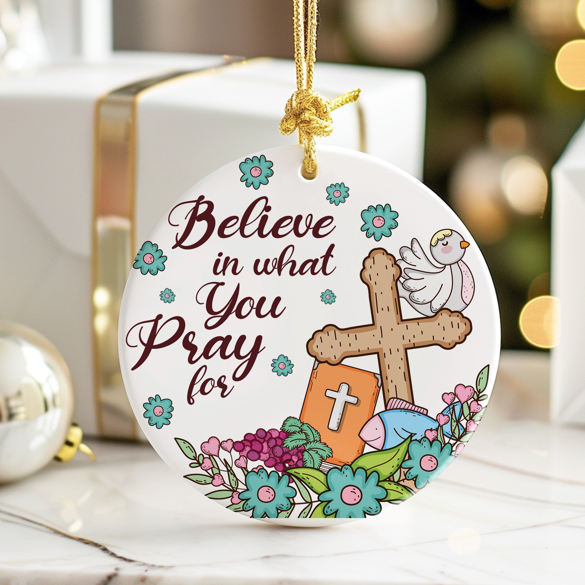 Personalized Handmade Ceramic Ornament with Inspirational Quote and Christian Symbols for Special Occasions - Image 6