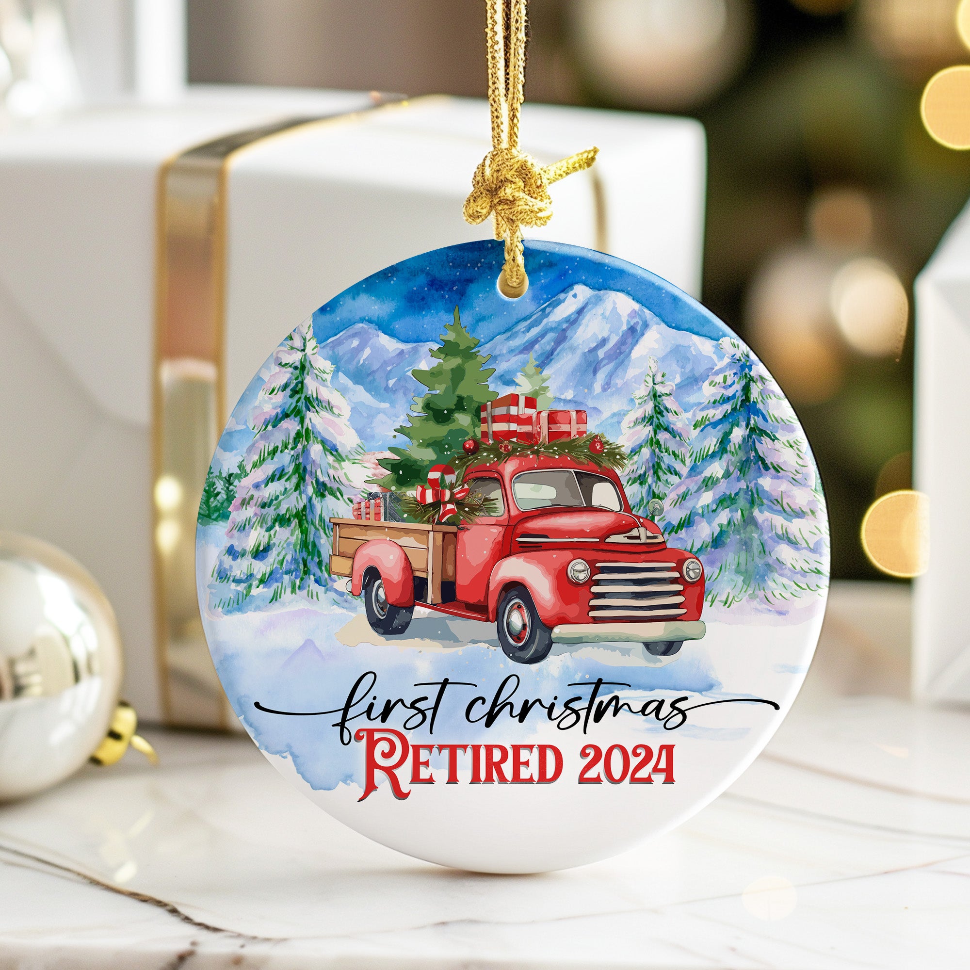 Personalized First Christmas Retired 2024 Ceramic Ornament – Handcrafted Keepsake with Vintage Red Truck Design - Image 6