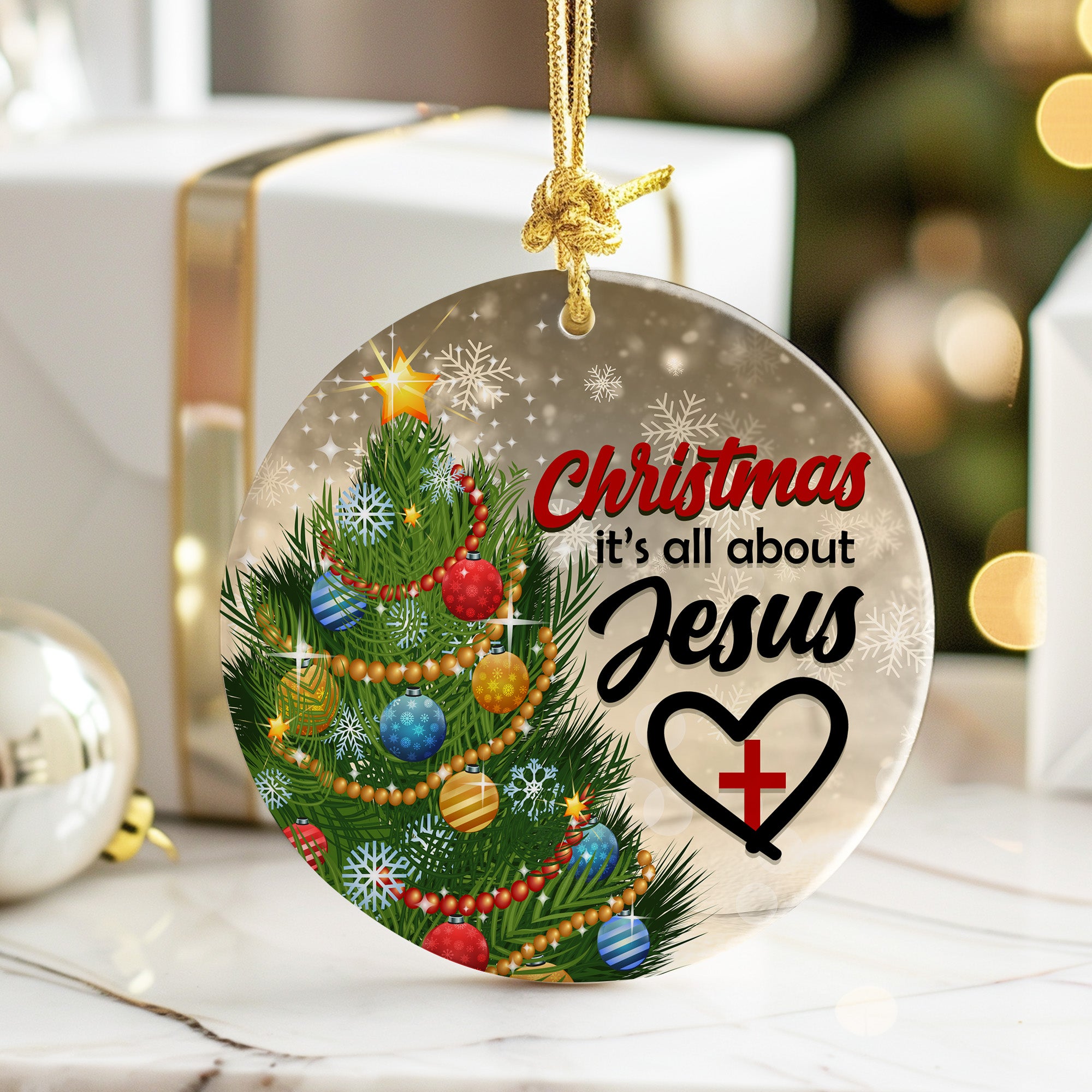 Personalized Ceramic Christmas Ornament - "It's All About Jesus" with Festive Tree Design - Perfect Holiday Gift Keepsake - Image 6