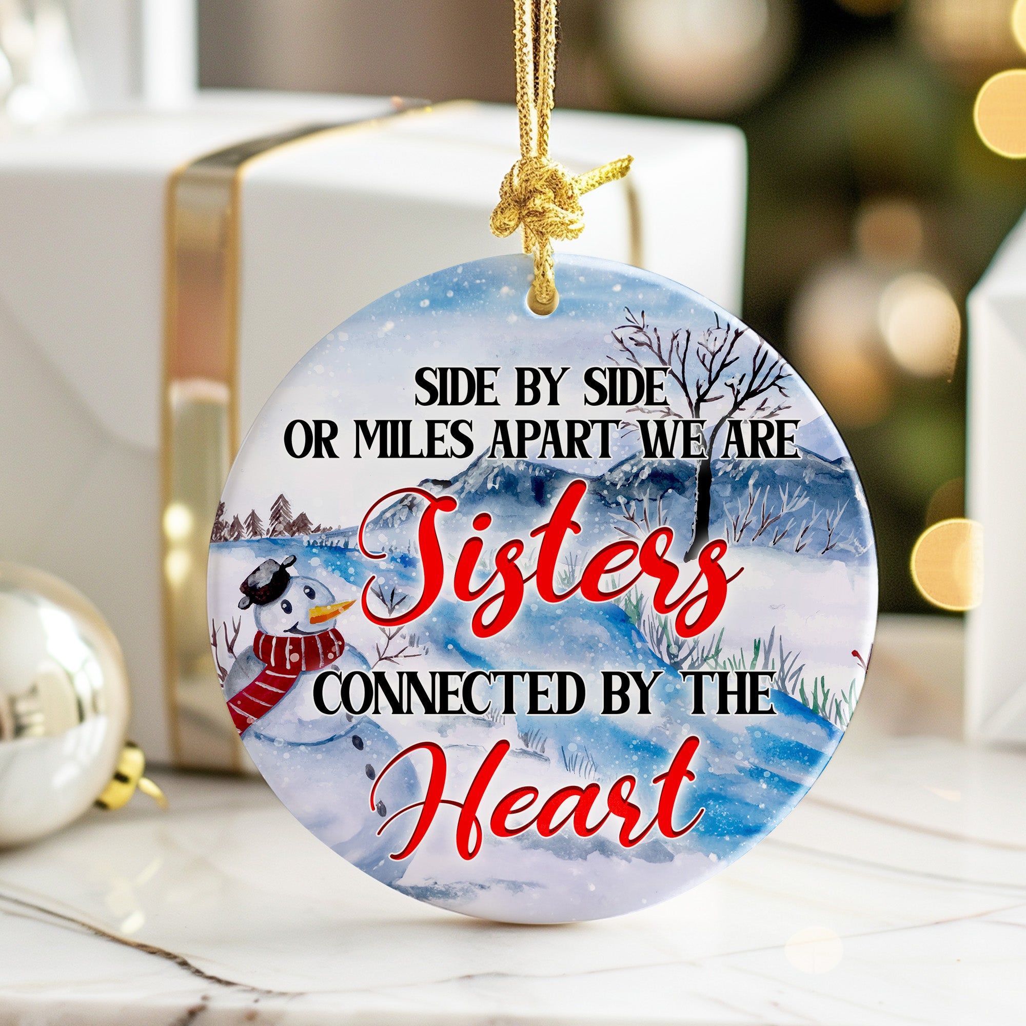 Personalized Sisters Ceramic Ornament - Handcrafted Winter Design for Heartfelt Holiday Gifting - Image 6