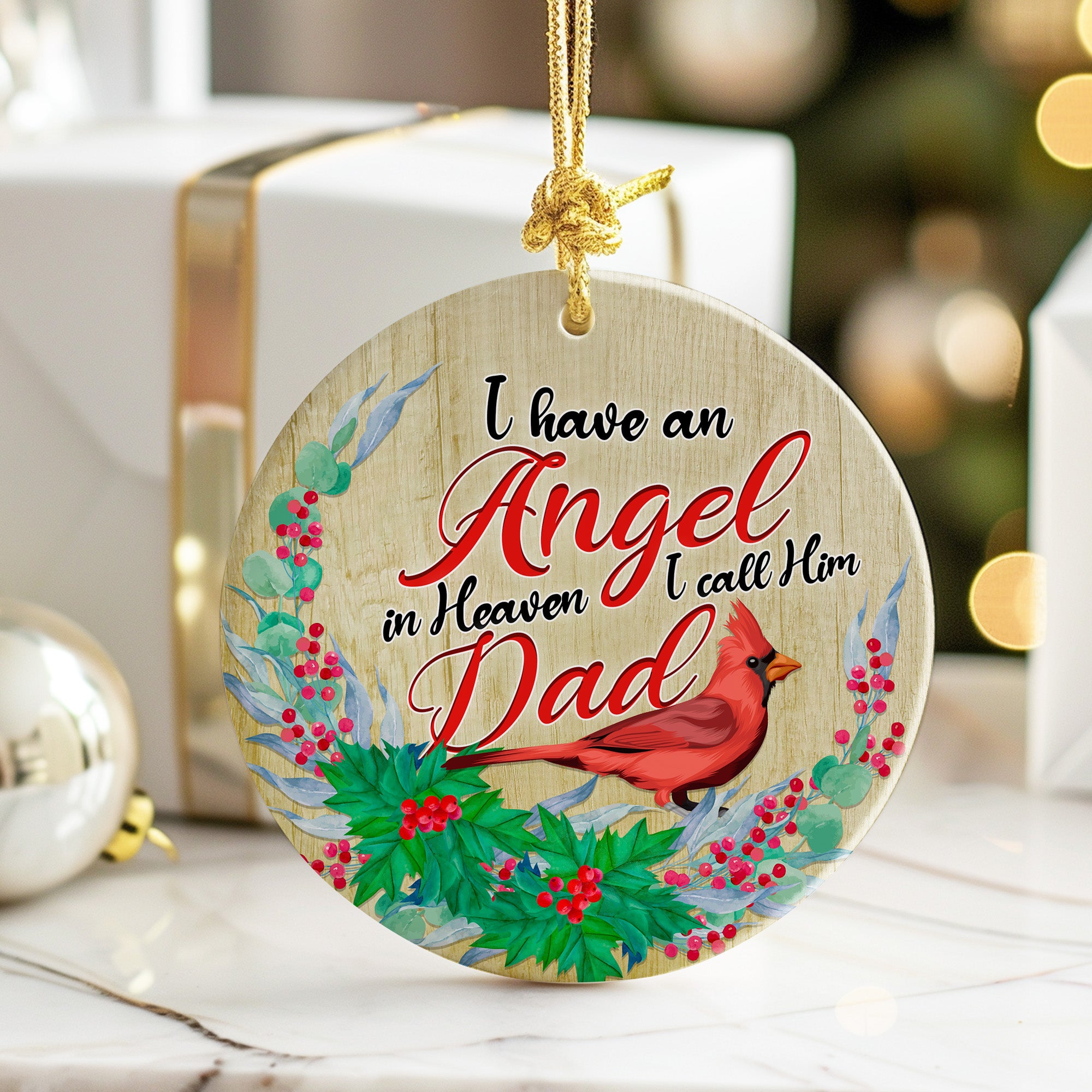 Personalized Memorial Ceramic Ornament – "Angel Dad" Cardinal Design, Heartfelt Keepsake Gift - Image 6