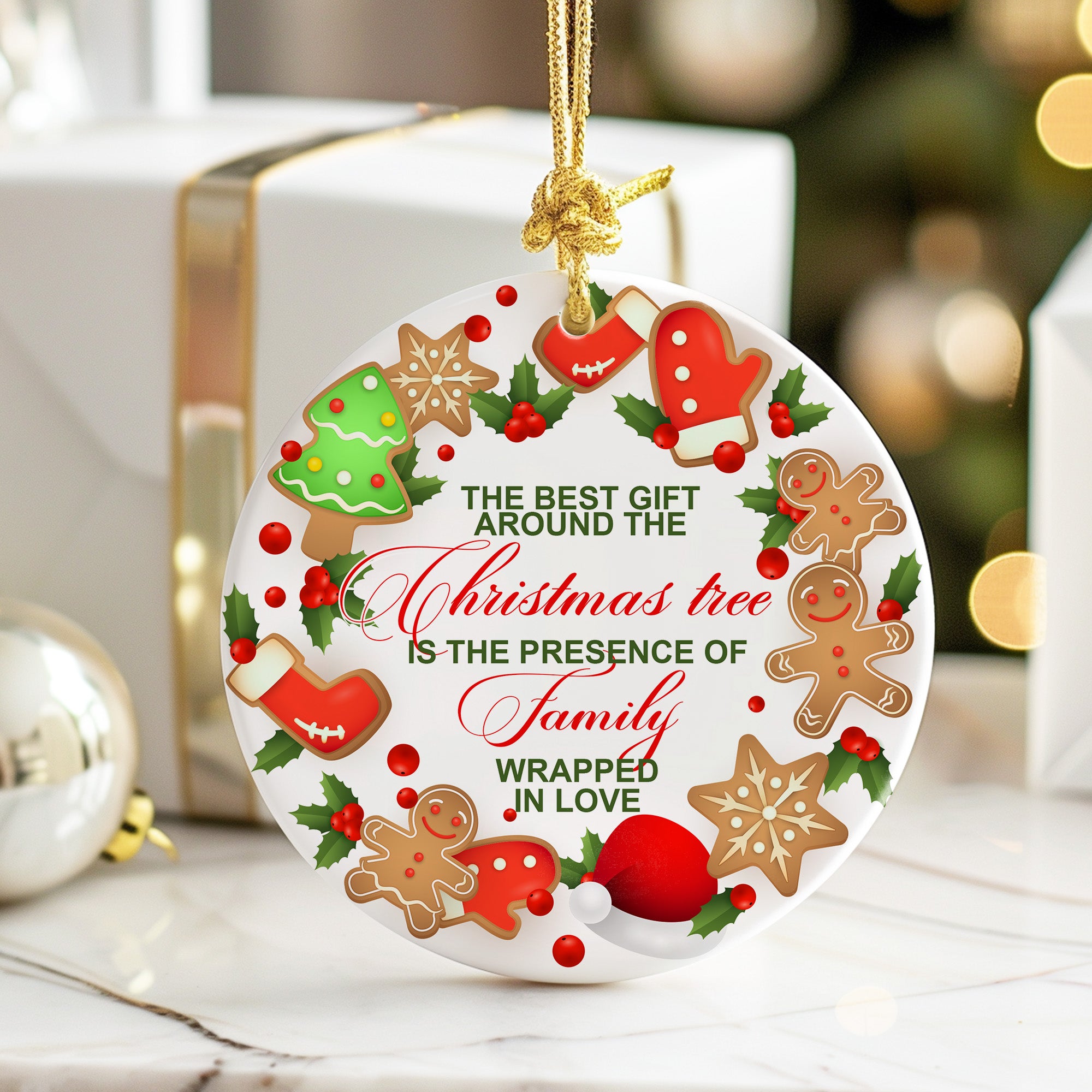 Personalized Christmas Ceramic Ornament with Festive Gingerbread Design – Perfect Customizable Gift for Family Celebrations - Image 6