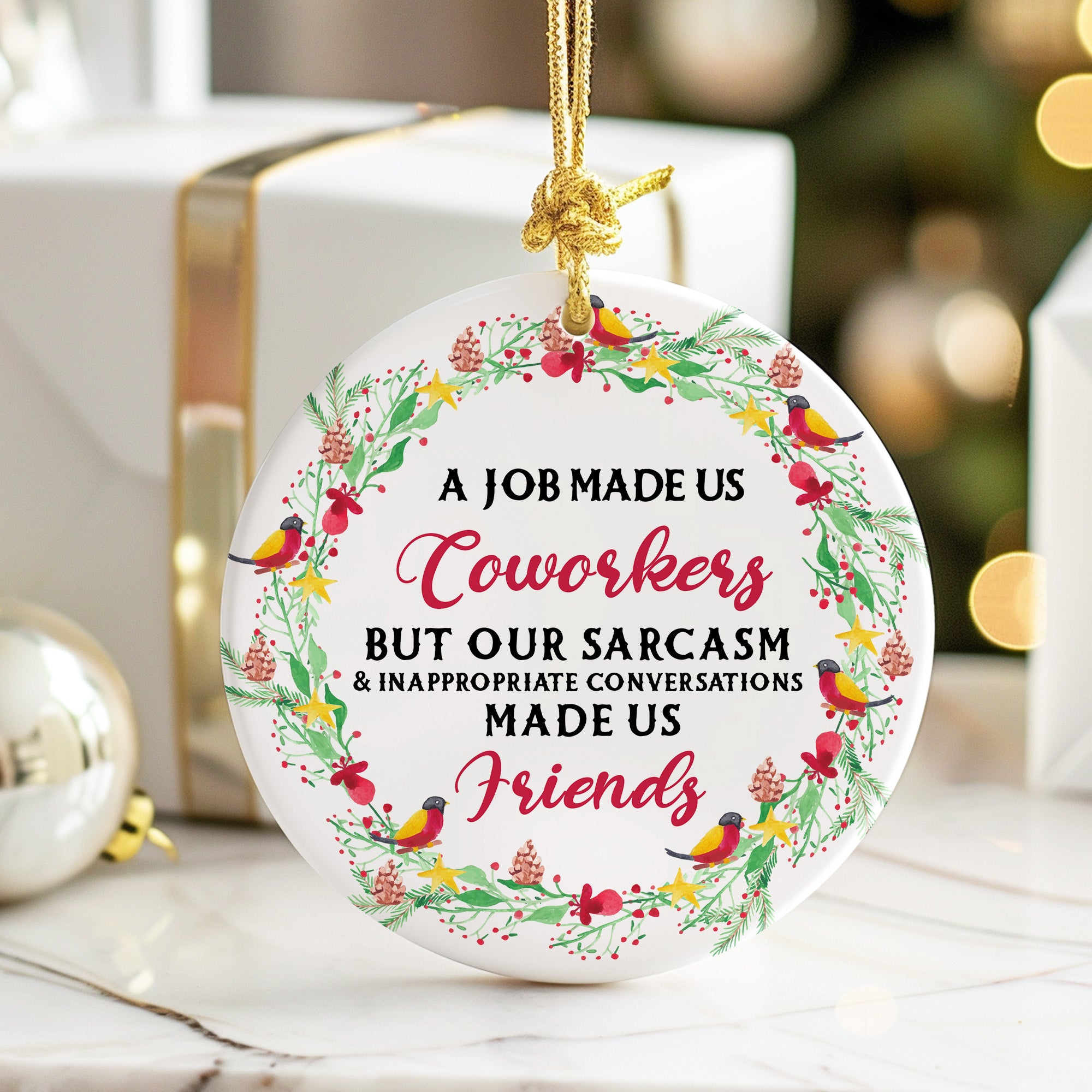 Personalized Ceramic Ornament - "Sarcasm Made Us Friends" - Perfect Gift for Coworkers, Handmade with Love - Image 6