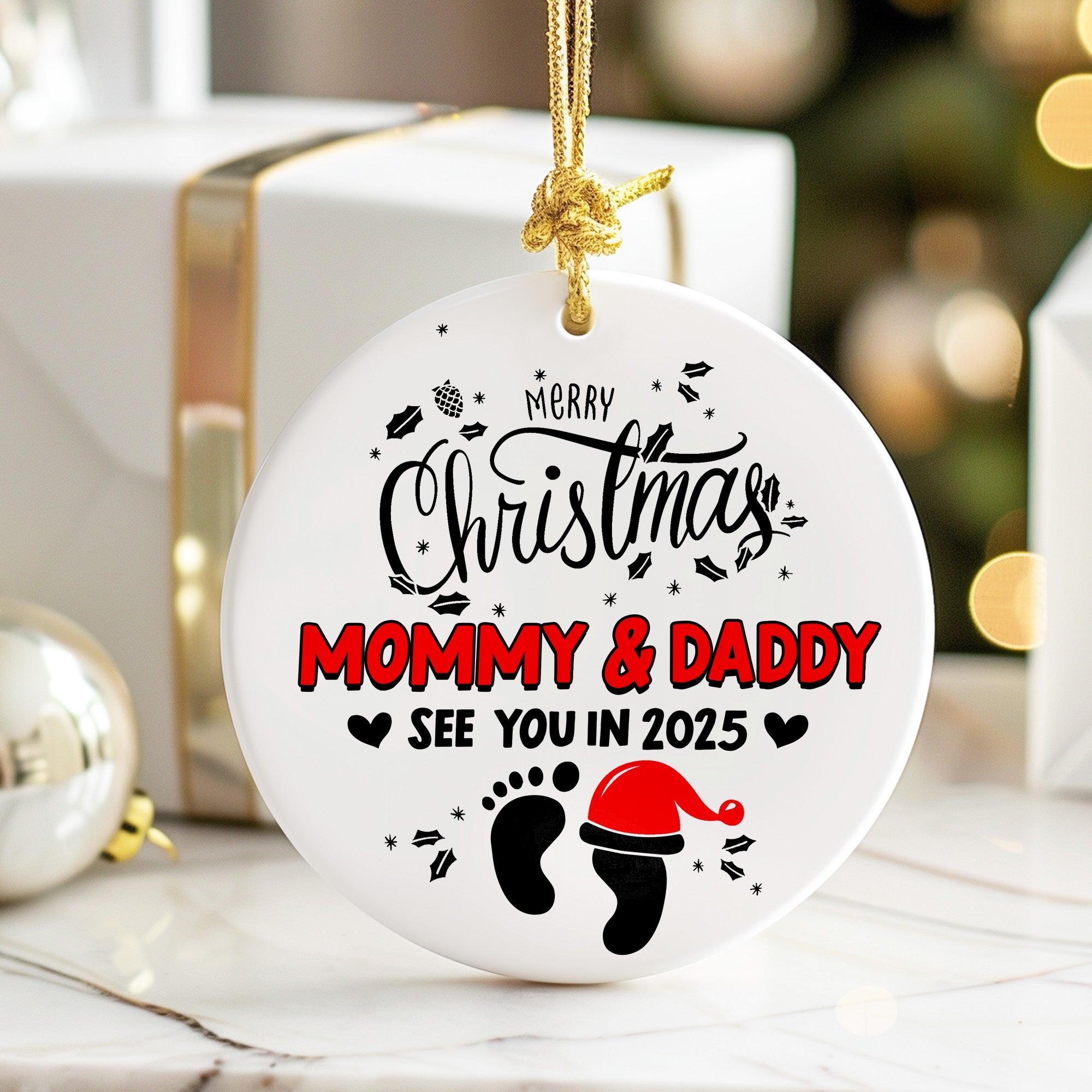 Personalized Merry Christmas Ornament for Parents-to-Be - Customized Baby Announcement Gift - Image 6