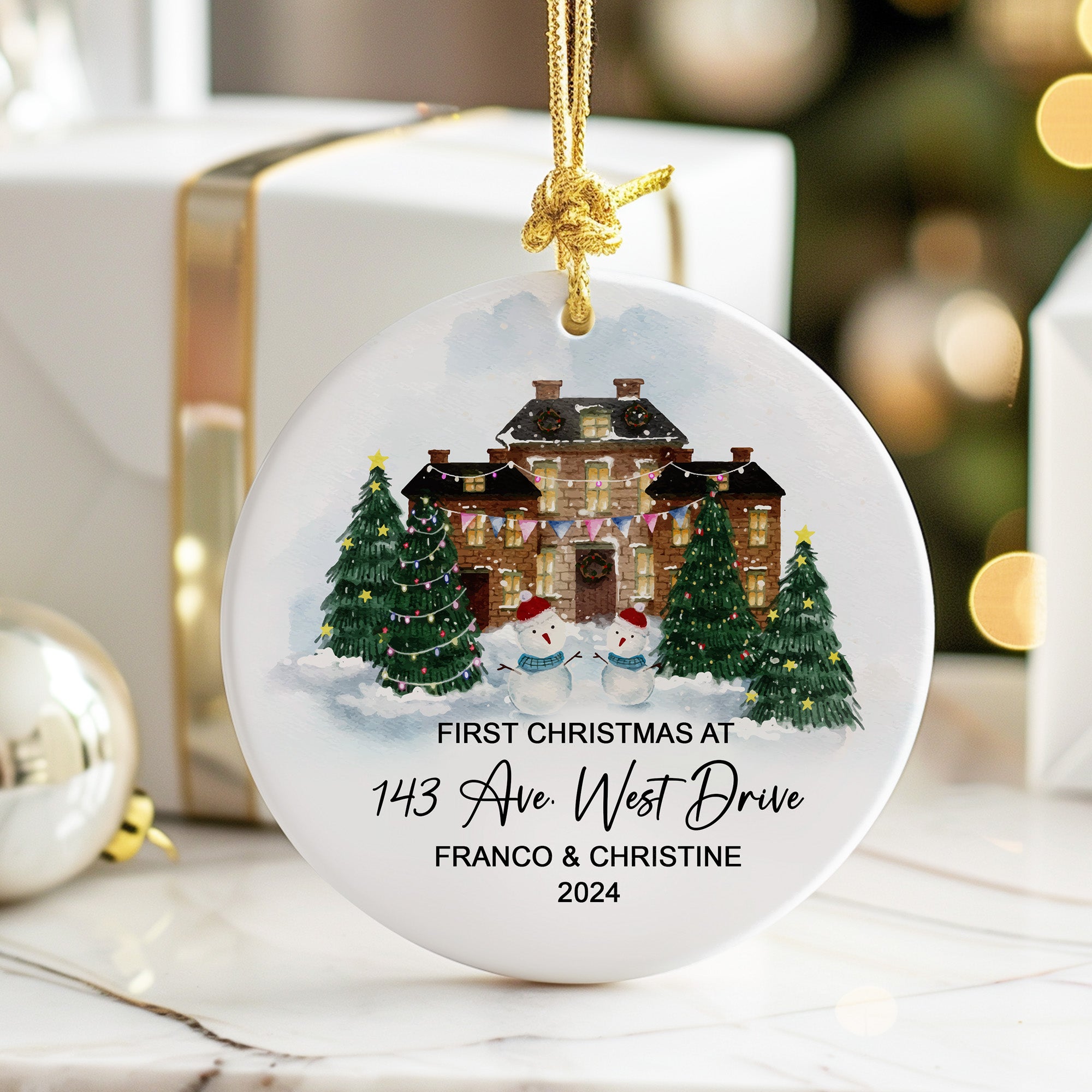 Personalized First Christmas Ceramic Ornament – Custom Address and Names – Perfect Gift for New Homeowners - Image 6
