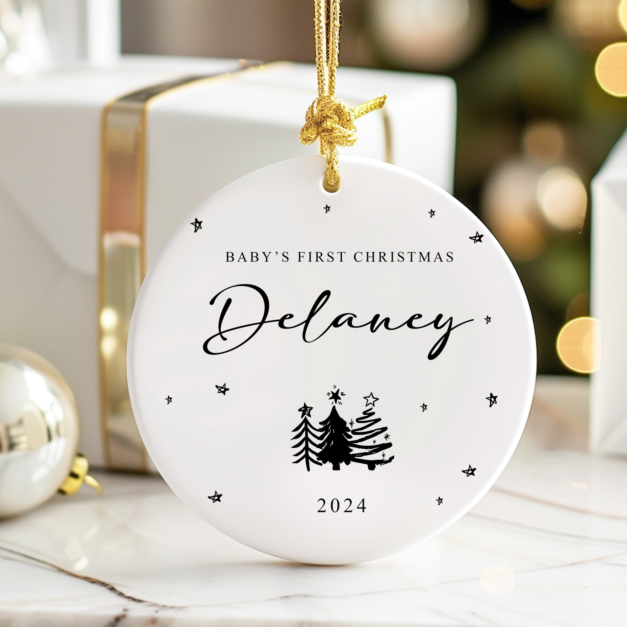 Personalized Baby's First Christmas Ornament 2024 – Ceramic Keepsake with Custom Name Design - Image 6