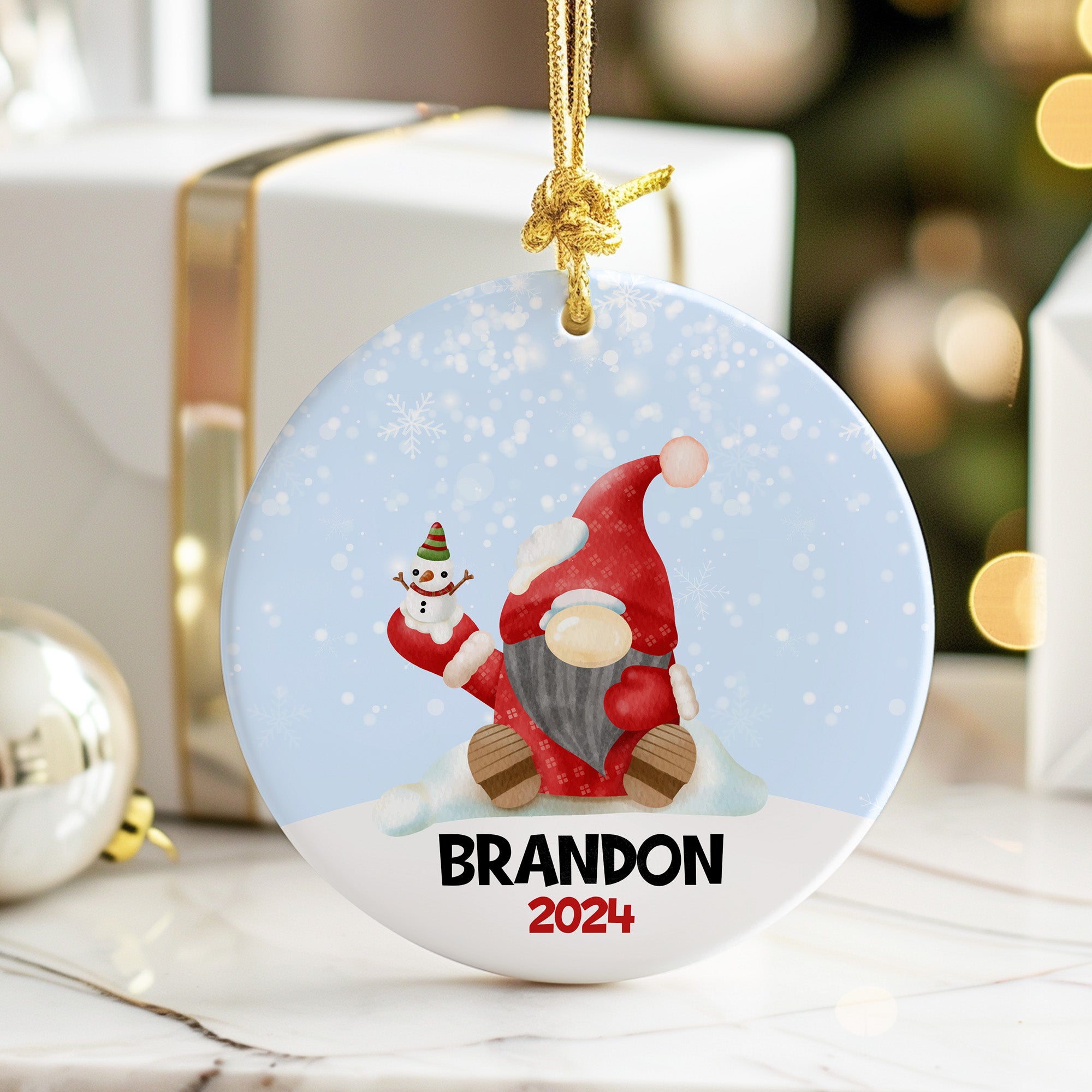 Personalized Christmas Gnome Ceramic Ornament 2024 – Custom Name Holiday Keepsake for Gift-Giving and Home Decor - Image 6