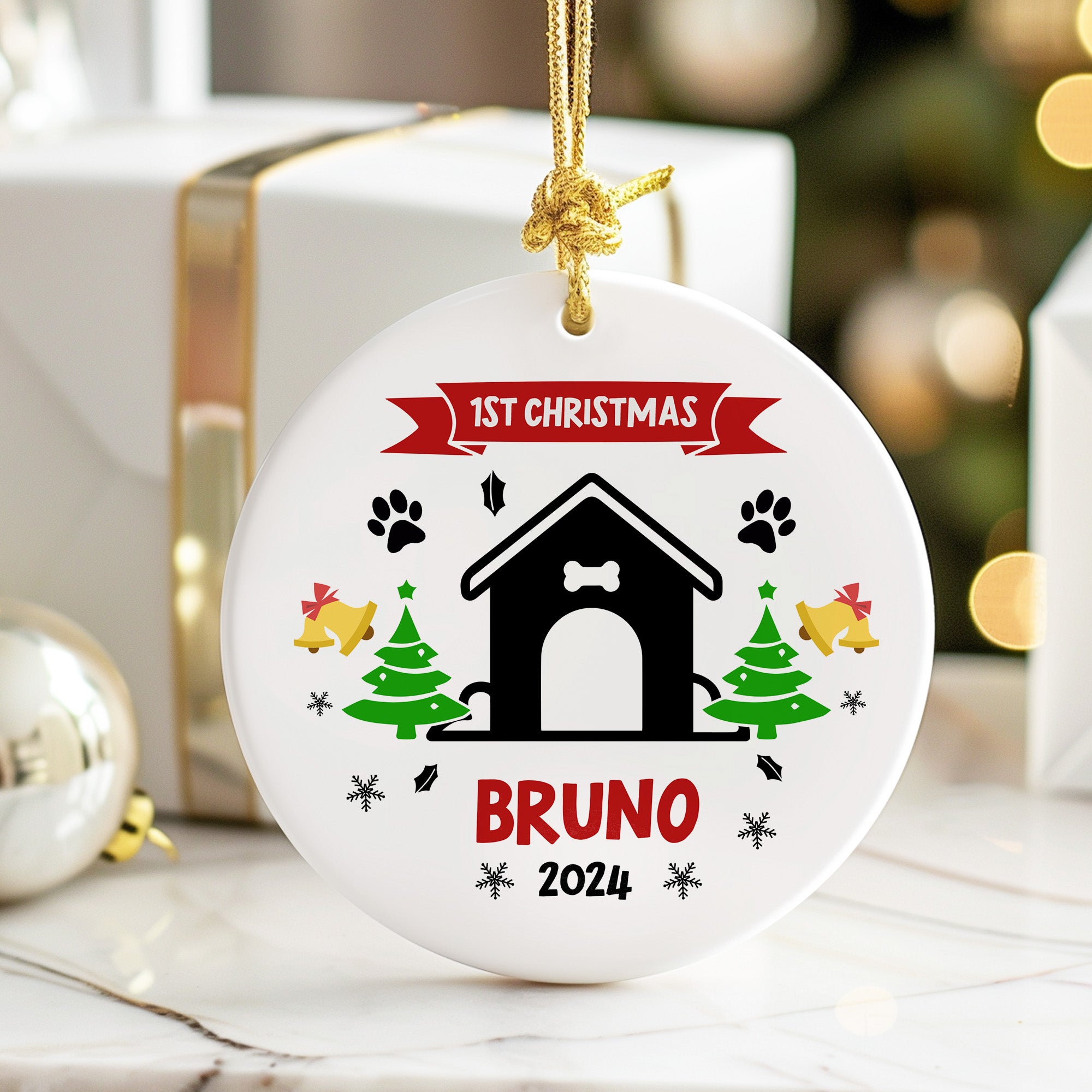 Personalized "1st Christmas" Ceramic Ornament for Pets - Custom Name and Year, Handmade Holiday Decor Keepsake - Image 6