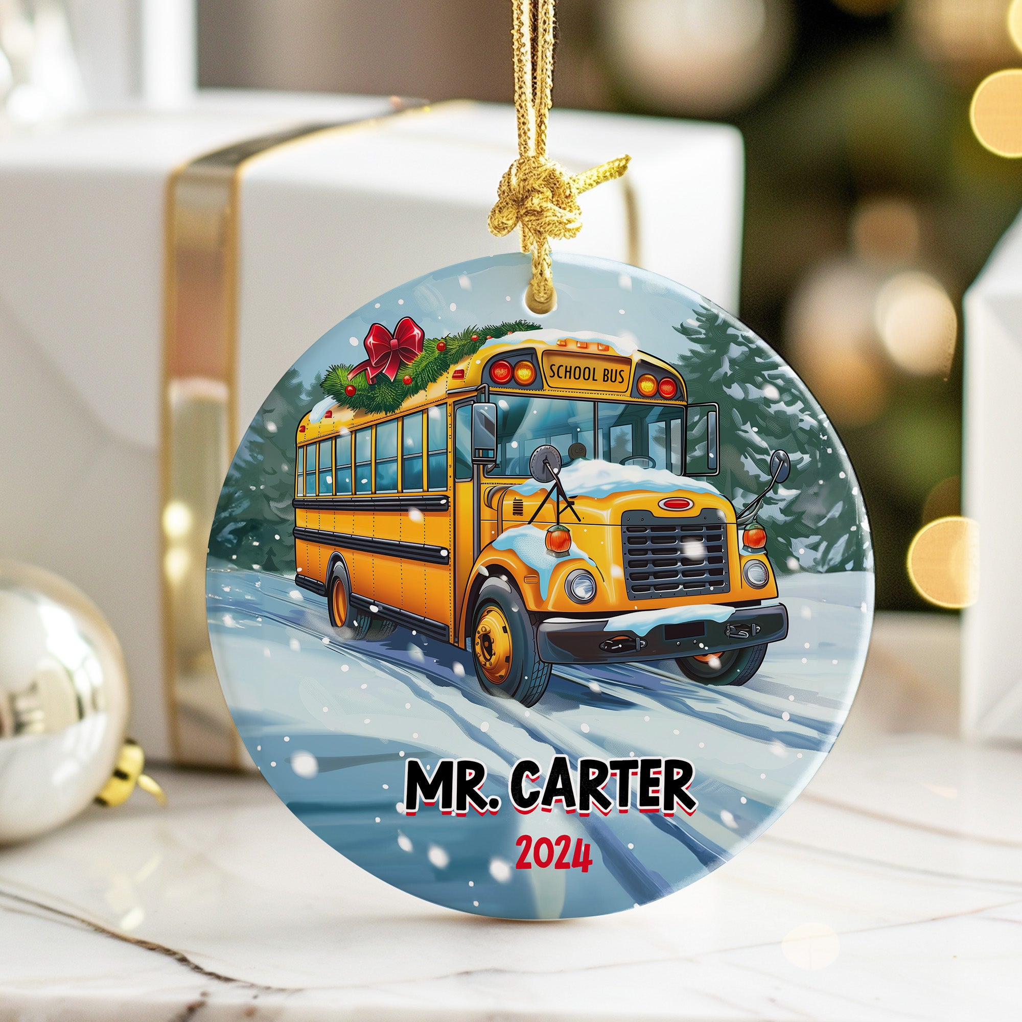 Personalized School Bus Ceramic Ornament – Custom Gift for Teachers and Bus Drivers 2024 – Festive Holiday Keepsake - Image 6