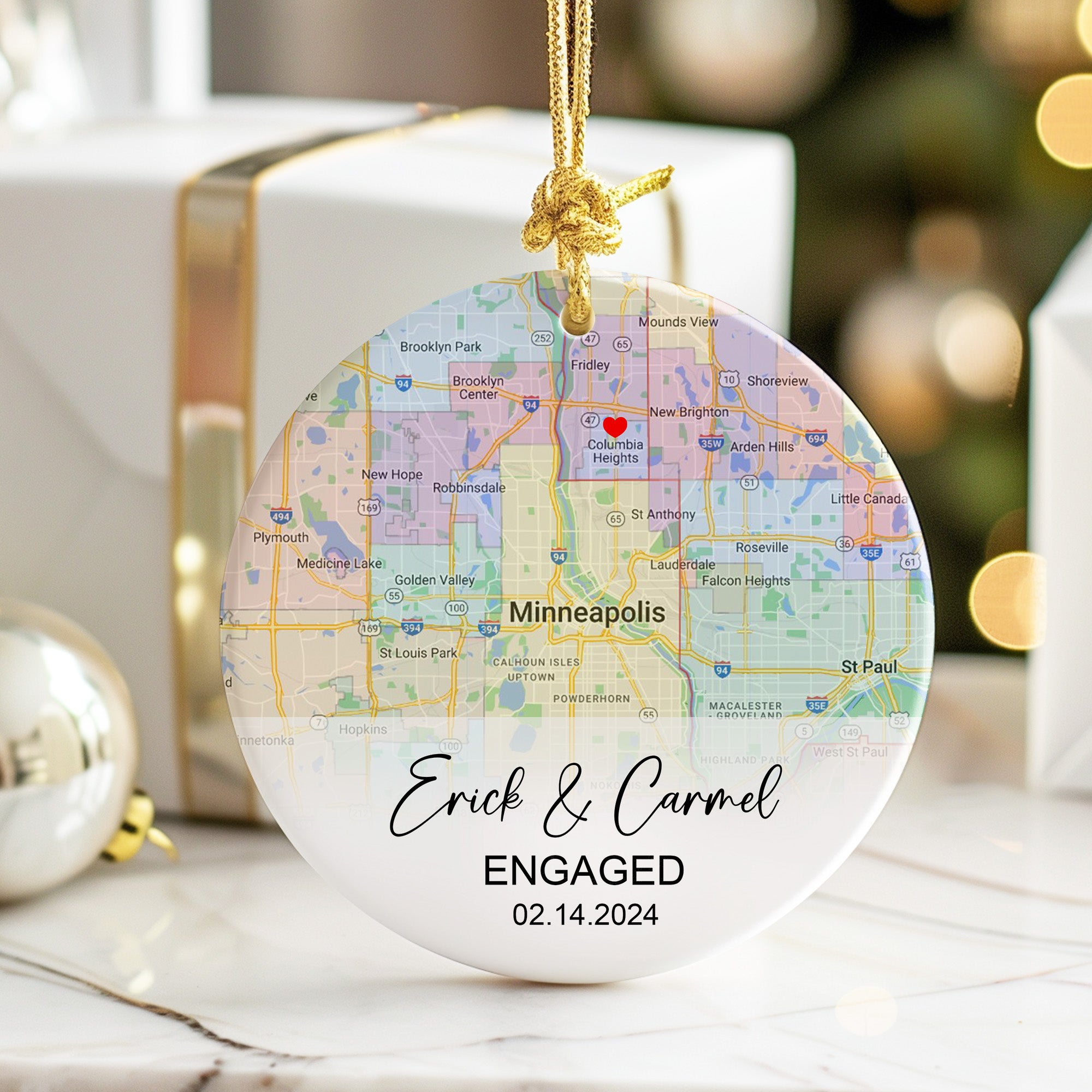 Personalized Engagement Map Ceramic Ornament - Custom Date and Names Keepsake for Life - Image 6