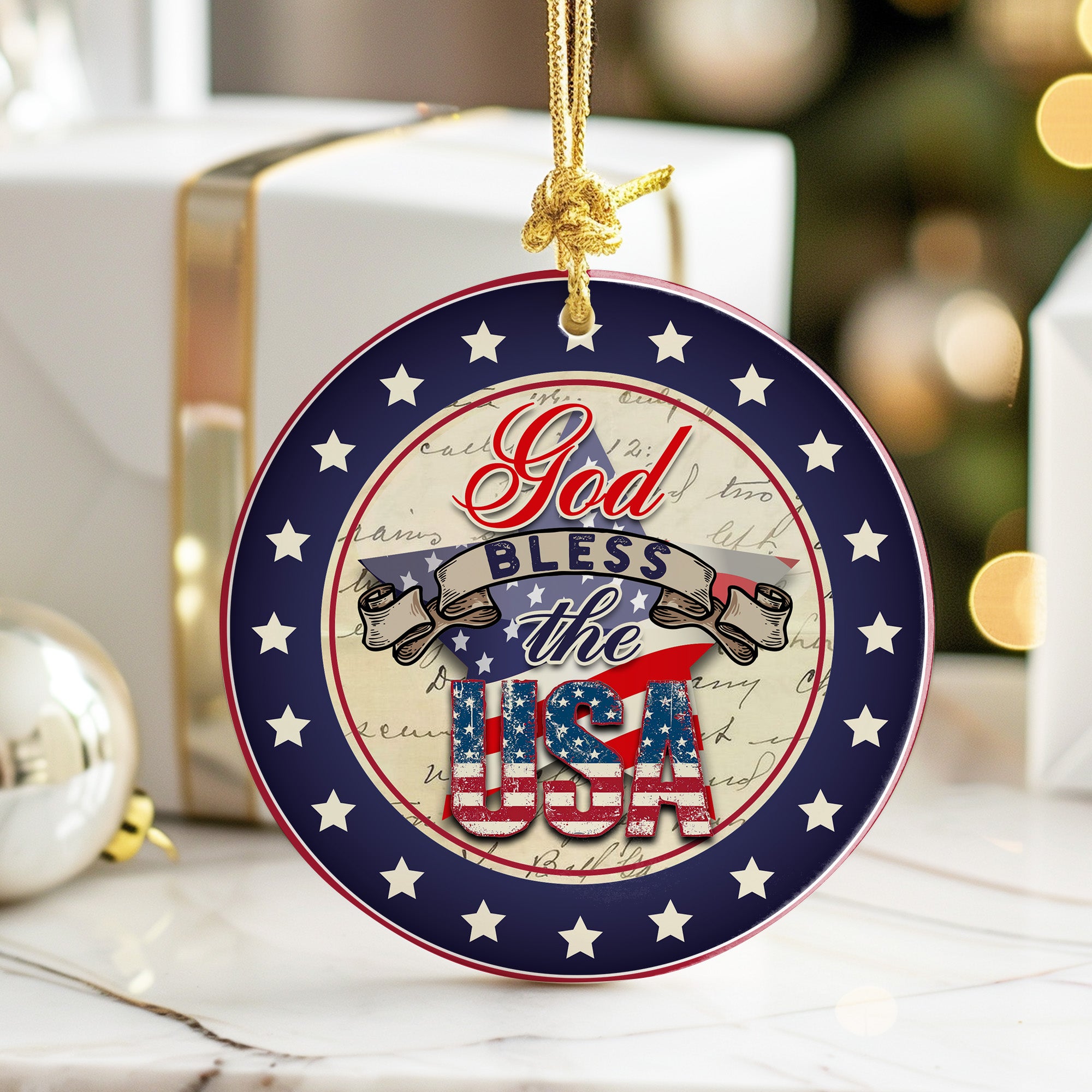 Personalized "God Bless the USA" Ceramic Ornament - Patriotic Star Design Keepsake - Image 6