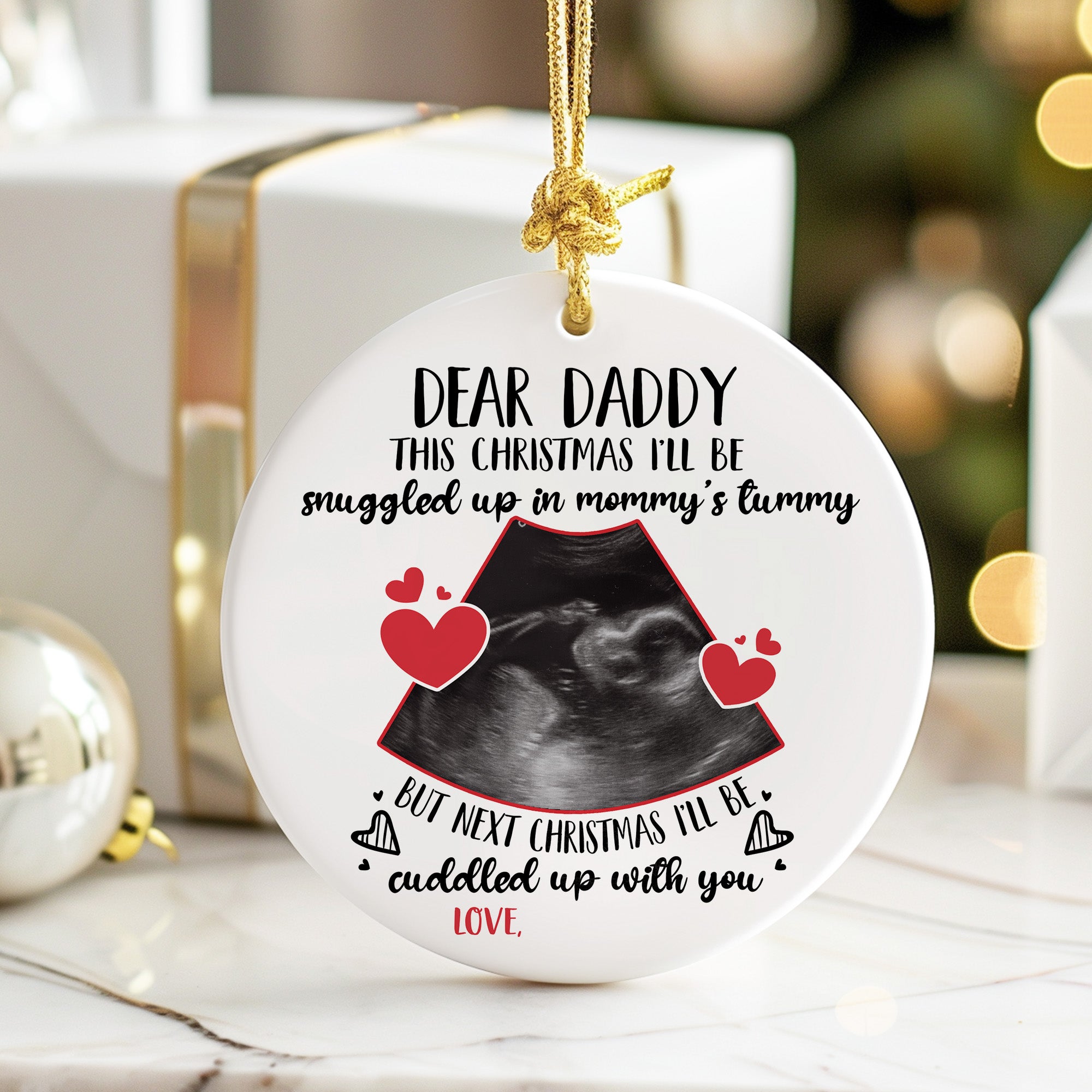 Personalized Dear Daddy Christmas Ornament with Ultrasound Design – Perfect Baby Announcement Gift for Expecting Parents - Image 6