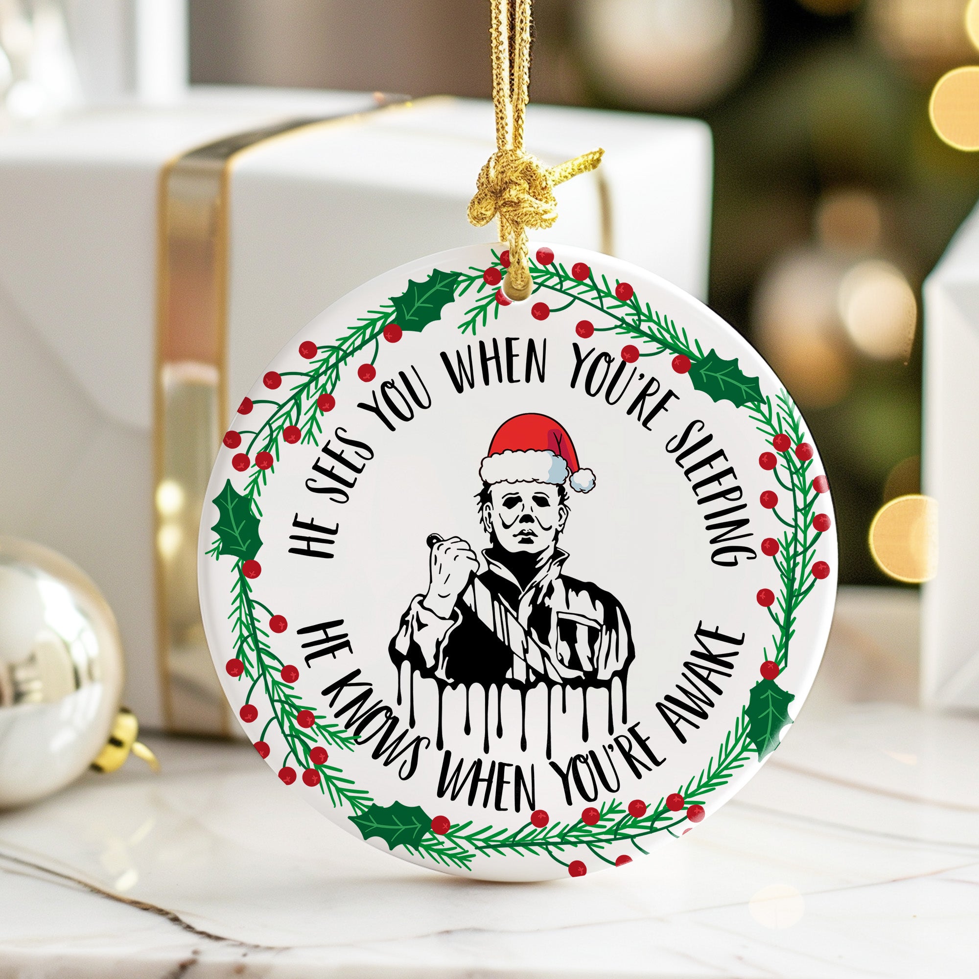 Personalized Handmade Ceramic Horror-Themed Christmas Ornament – Festive Holiday Decoration for Unique Gift-Giving - Image 6