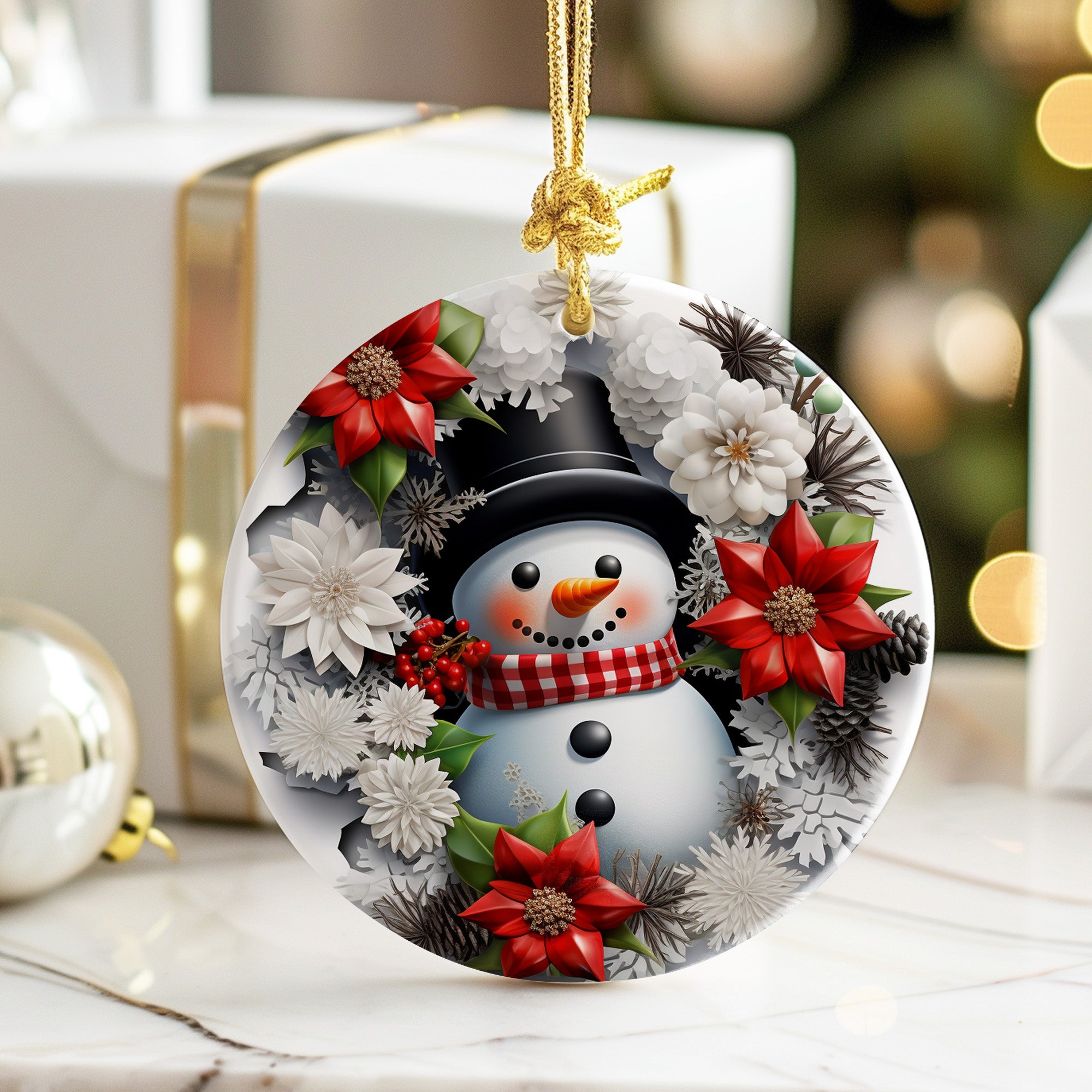 Personalized Handmade Ceramic Snowman Ornament with Floral Design - Perfect Holiday Gift - Image 6