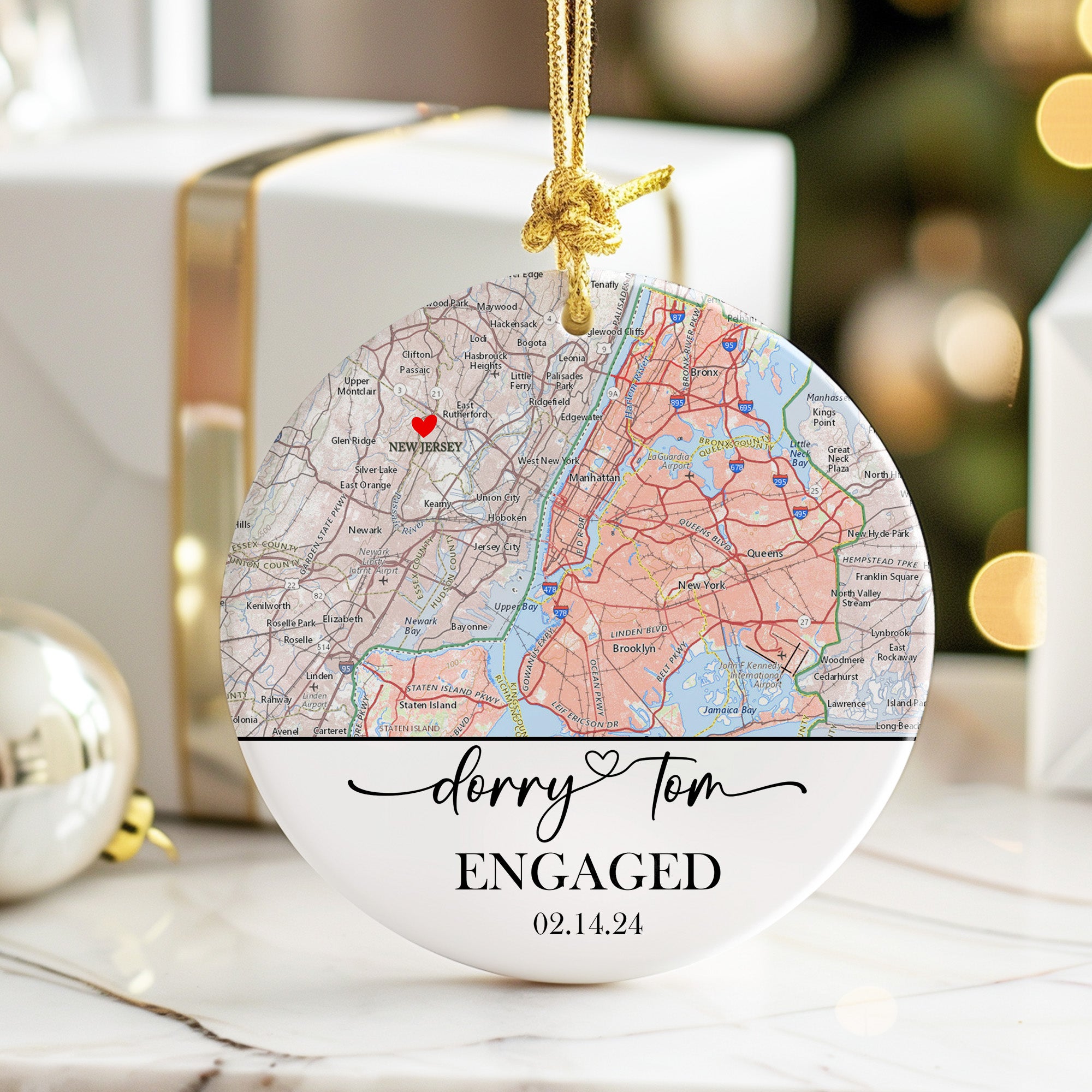 Personalized Engagement Ceramic Ornament - Custom Map Design for Couples with Date and Names - Perfect Keepsake Gift - Image 6