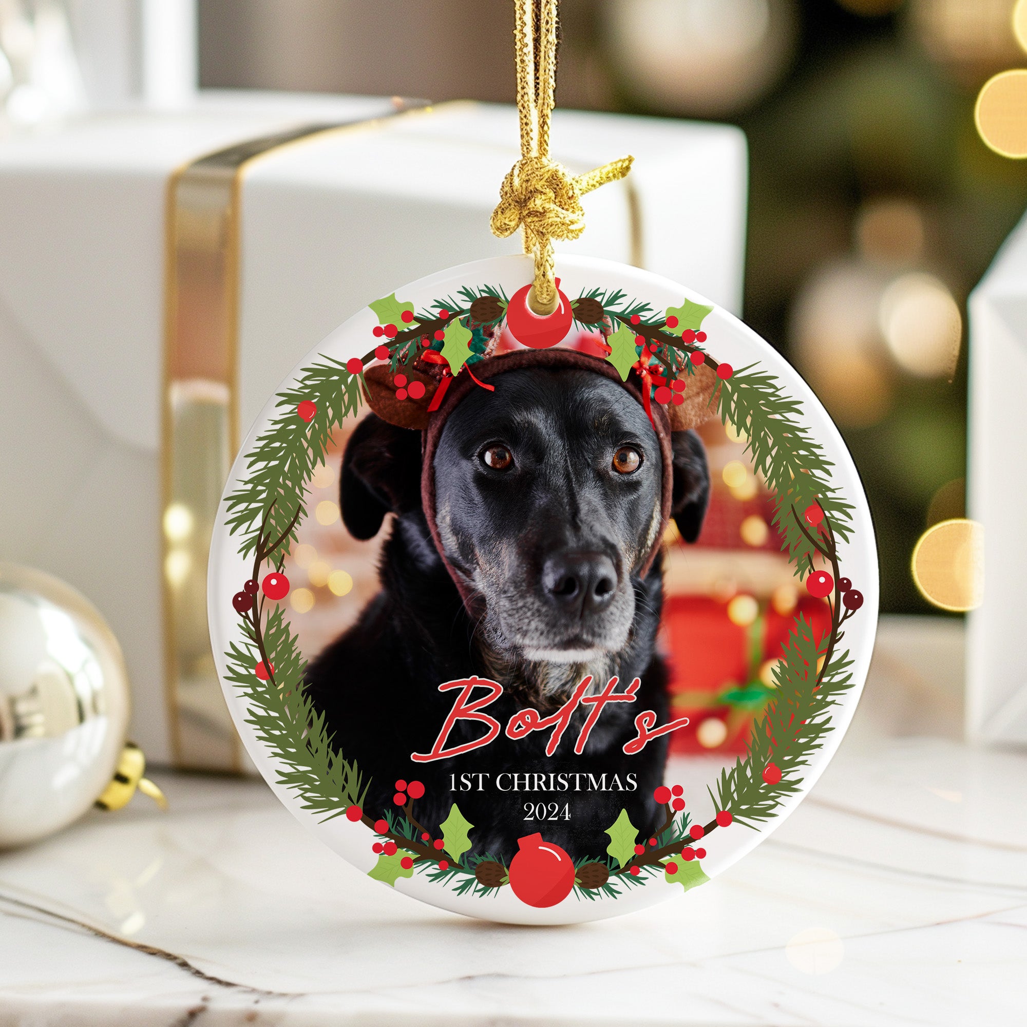 Personalized Dog's First Christmas Ceramic Ornament 2024 – Custom Photo & Name Keepsake, Ideal Pet Lover Gift - Image 6
