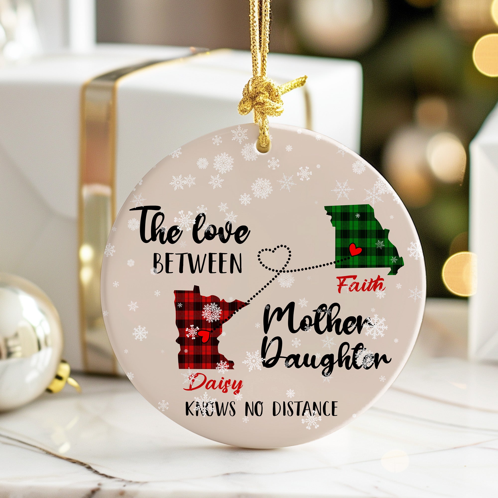 Personalized Mother Daughter State Ornament - Custom Plaid Design, Heartfelt Message, Perfect Gift for Holidays - Image 6